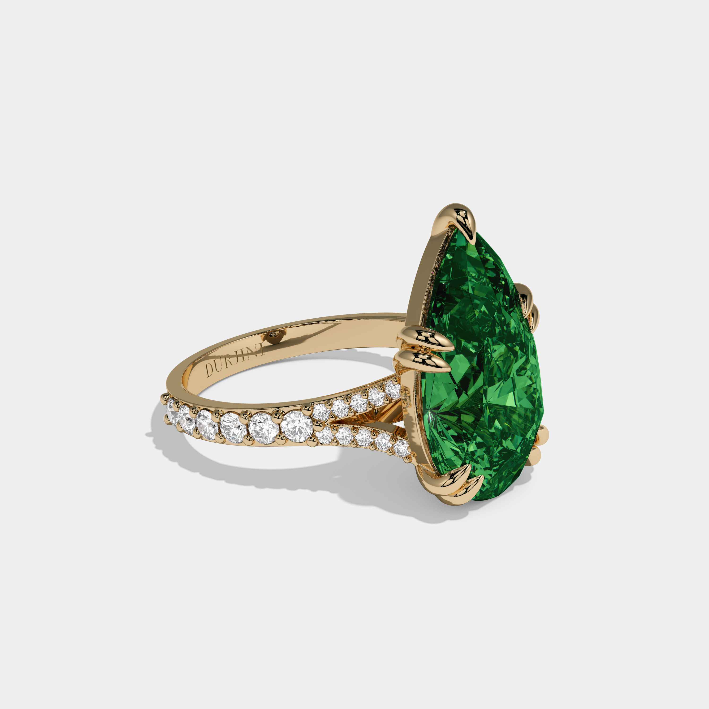 Maud Fancy Dark Green Pear Brilliant Cut Diamond Band Engagement Ring 8ct 18K Yellow Gold