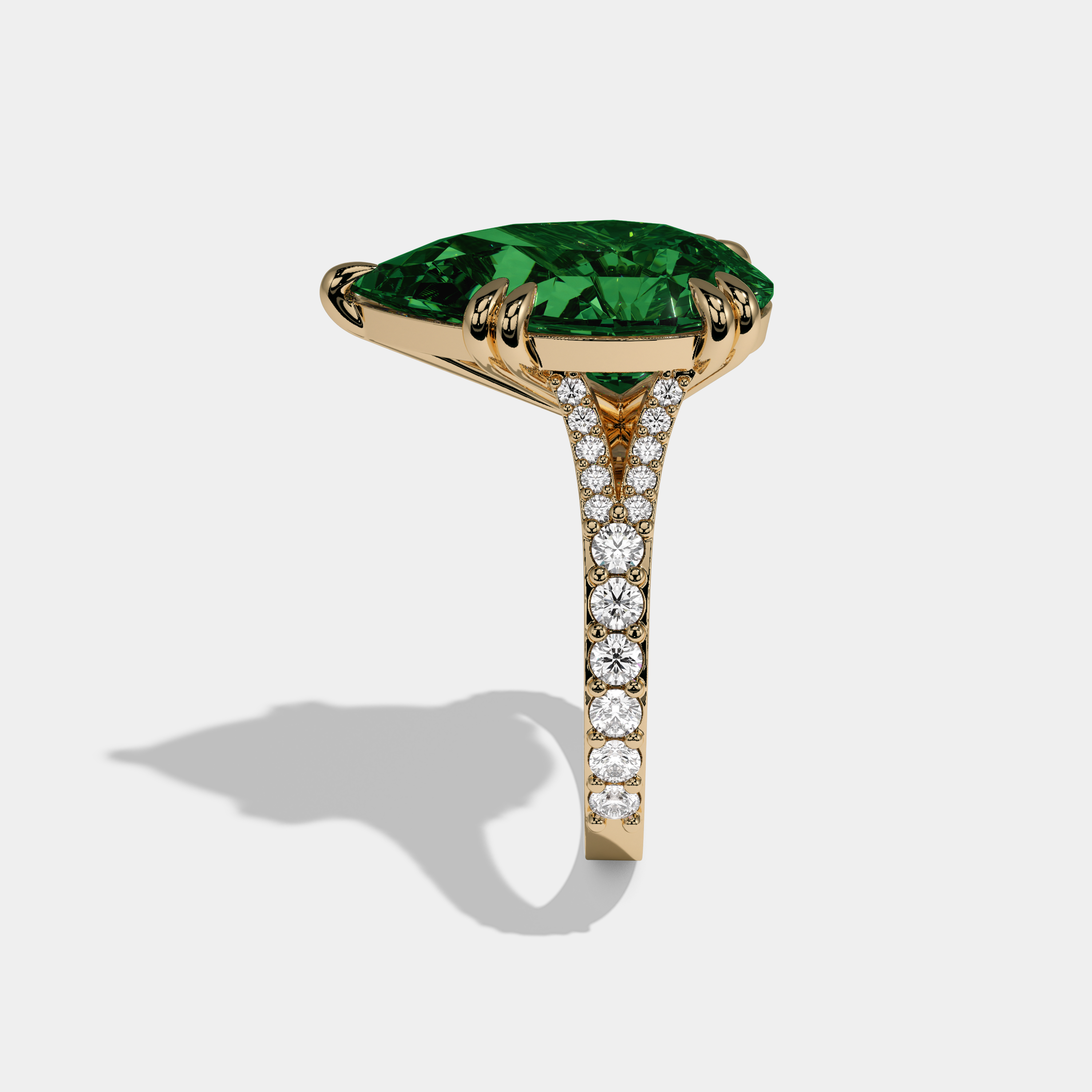Maud Fancy Dark Green Pear Brilliant Cut Diamond Band Engagement Ring 8ct 18K Yellow Gold