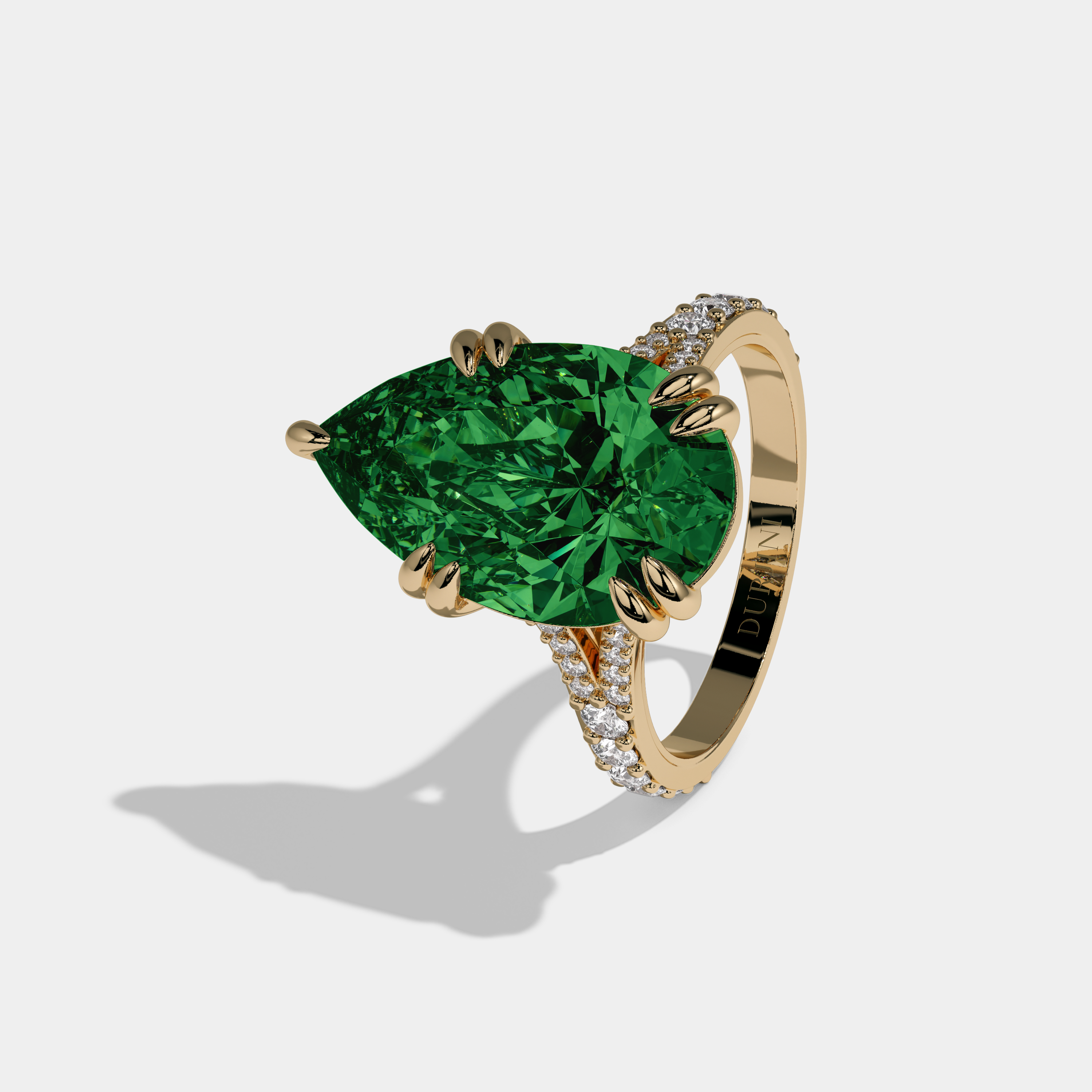 Maud Fancy Dark Green Pear Brilliant Cut Diamond Band Engagement Ring 8ct 18K Yellow Gold