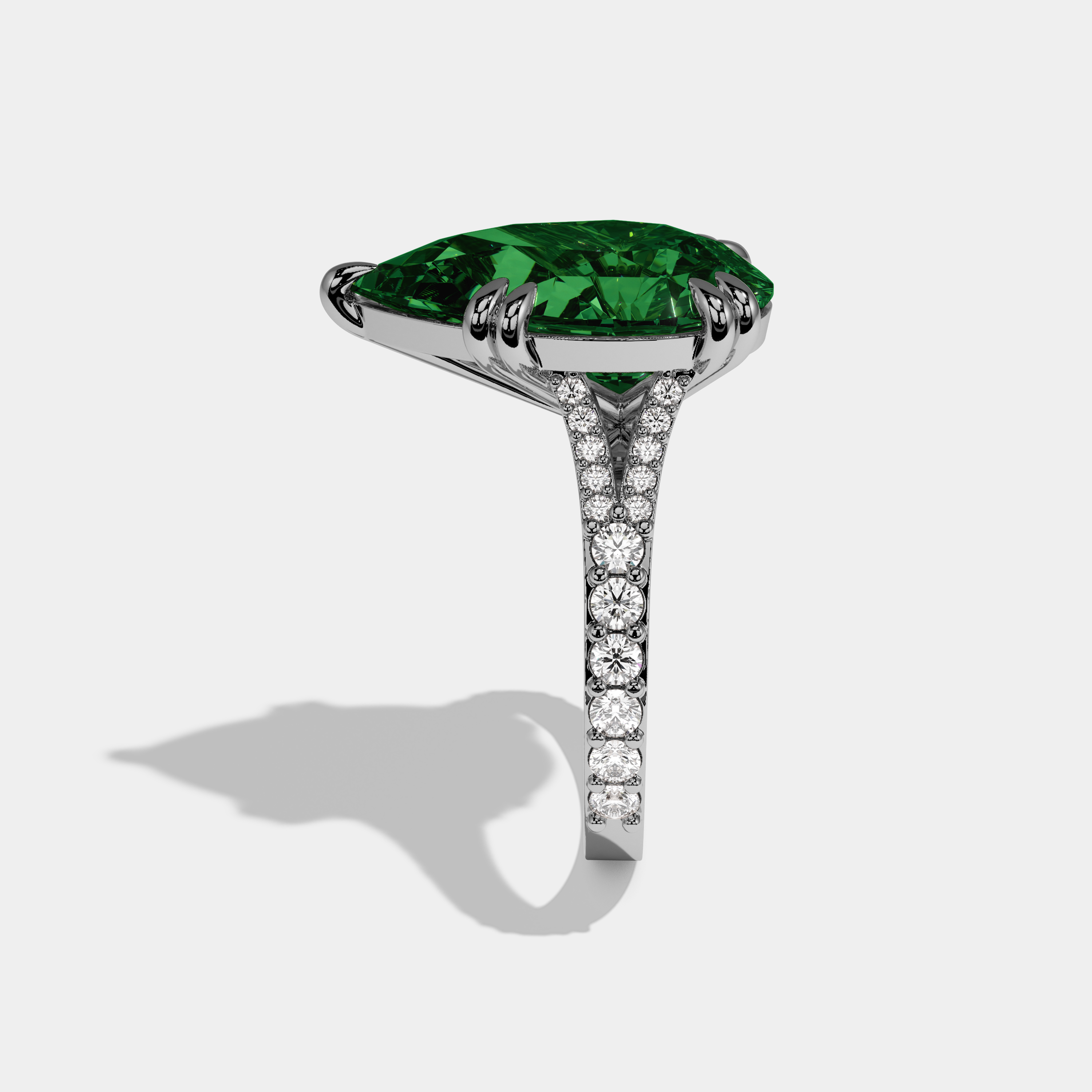 Helena Fancy Dark Green Pear Brilliant Cut Diamond Band Engagement Ring 8ct 18K White Gold