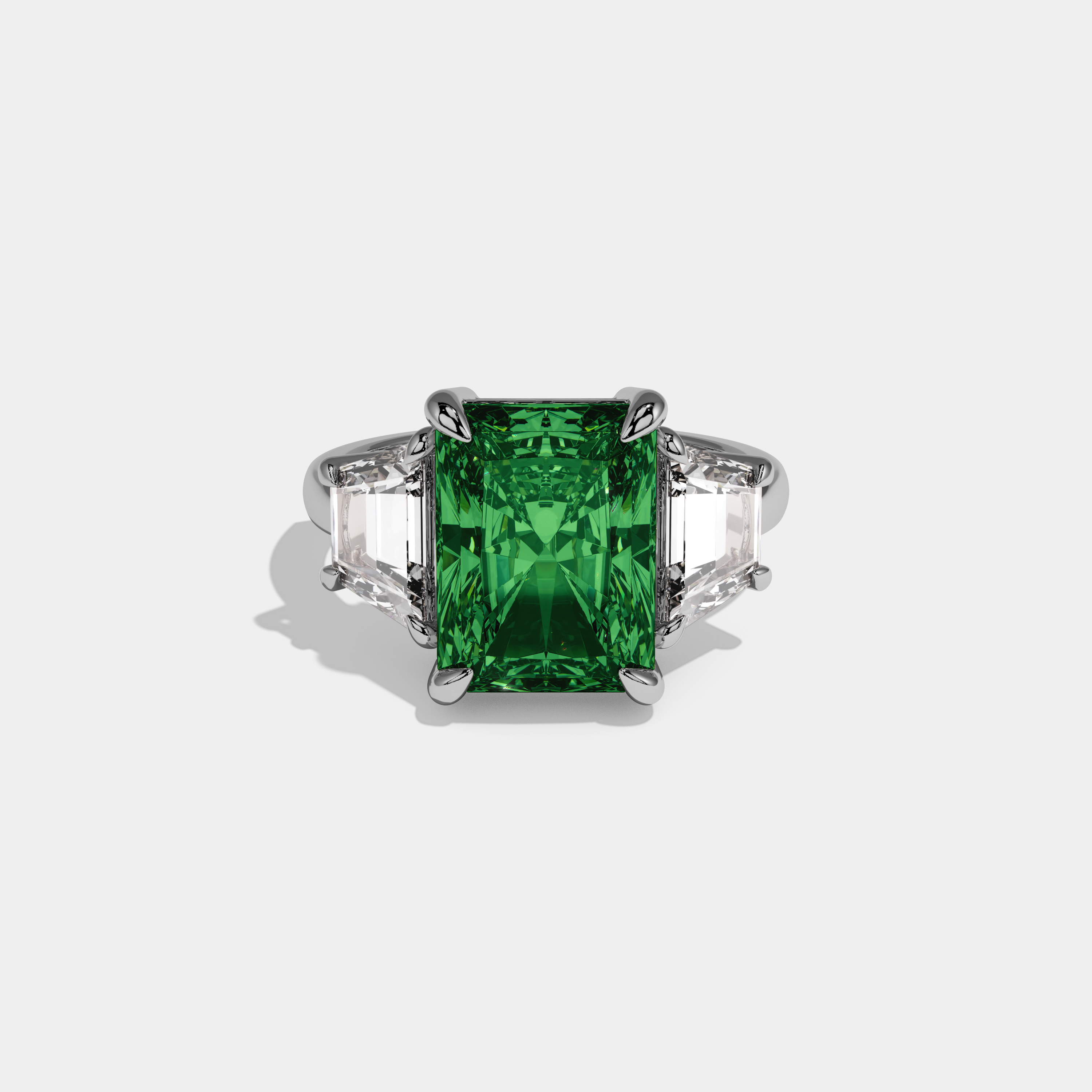 Alexandra Fancy Dark Green Radiant Cut Diamond Plain Band With Step Cut Sides Engagement Ring 8ct 18K White Gold