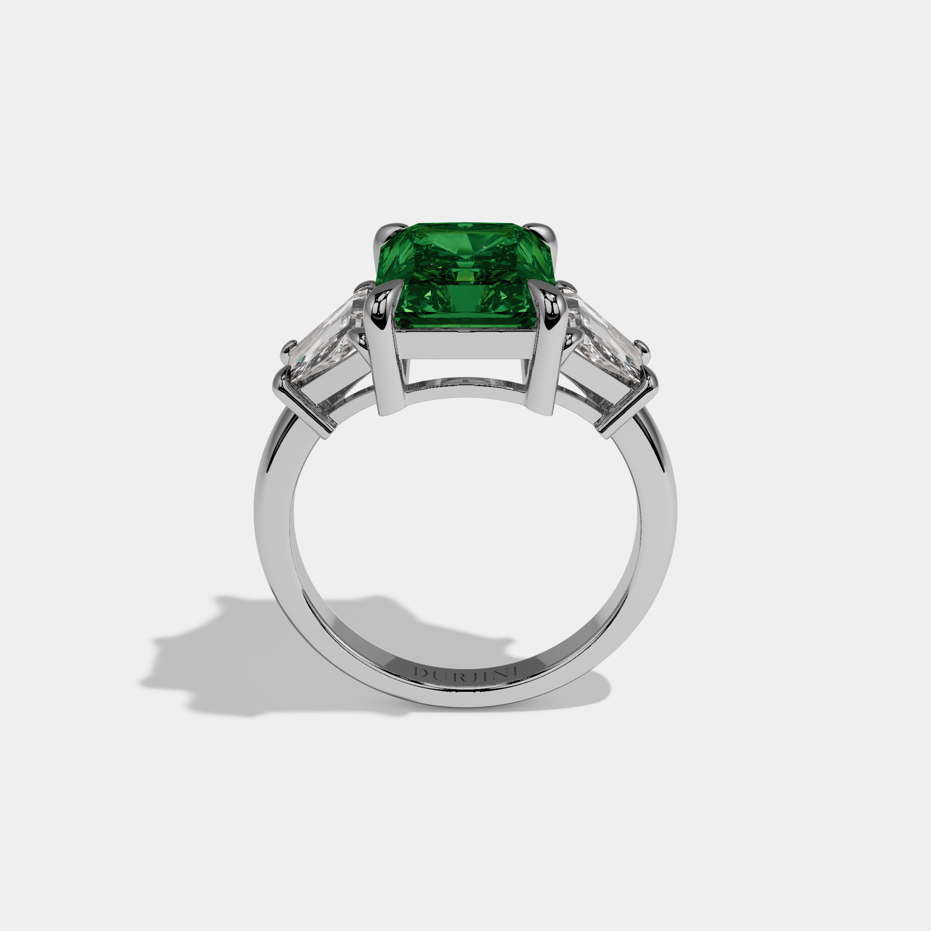 Alexandra Fancy Dark Green Radiant Cut Diamond Plain Band With Step Cut Sides Engagement Ring 8ct 18K White Gold