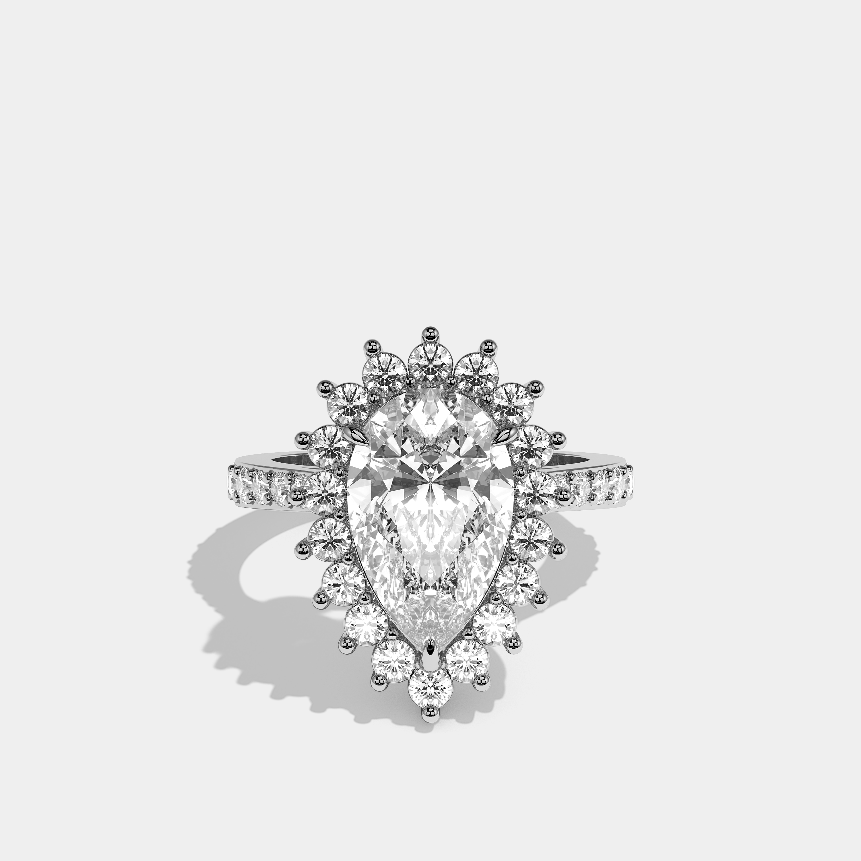 Isabella Diamond Pear Cut Halo Engagement Ring 18K White Gold 20.00ct