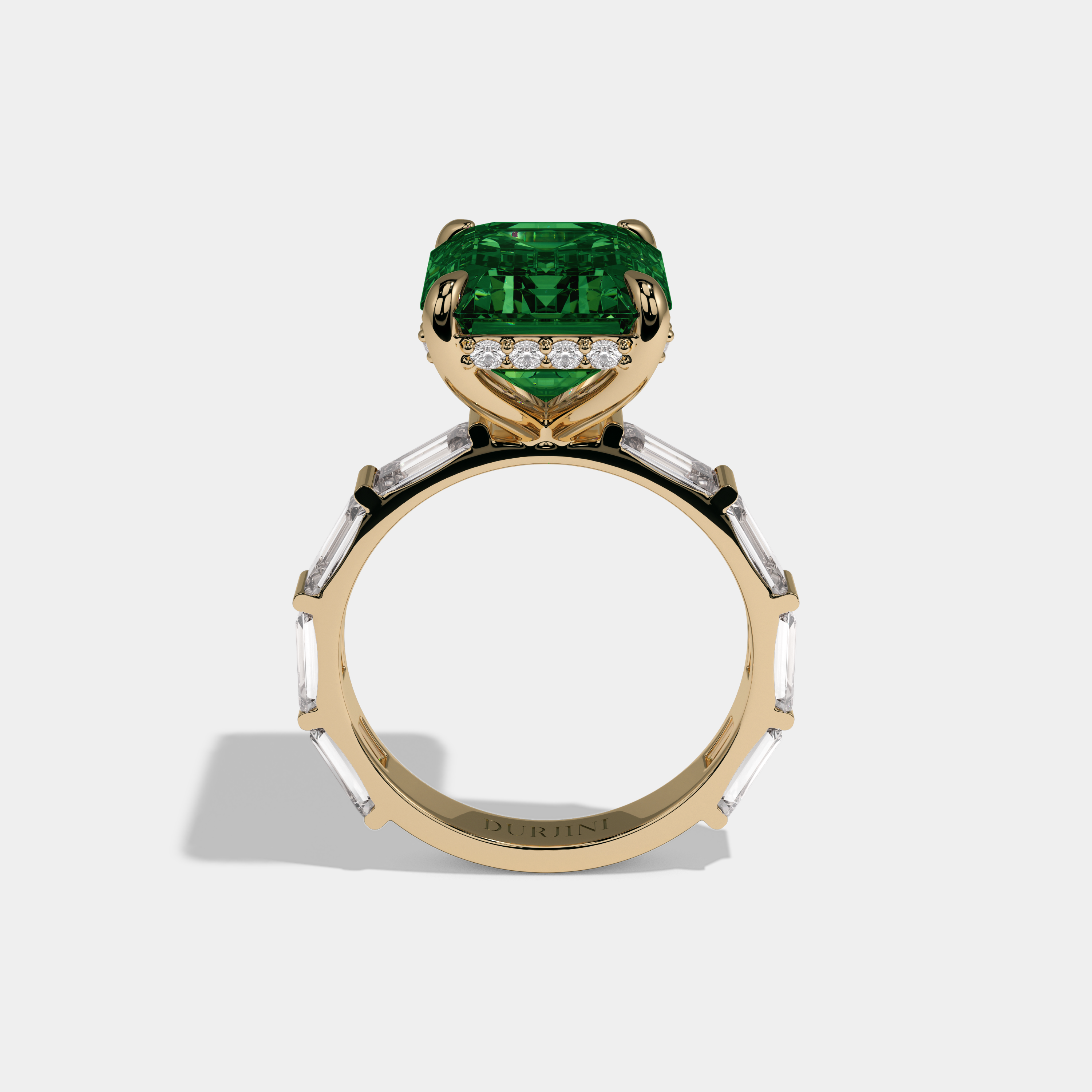 Alice Fancy Dark Green Emerald Cut Diamond Emerald Band Engagement Ring 7ct 18K Yellow Gold