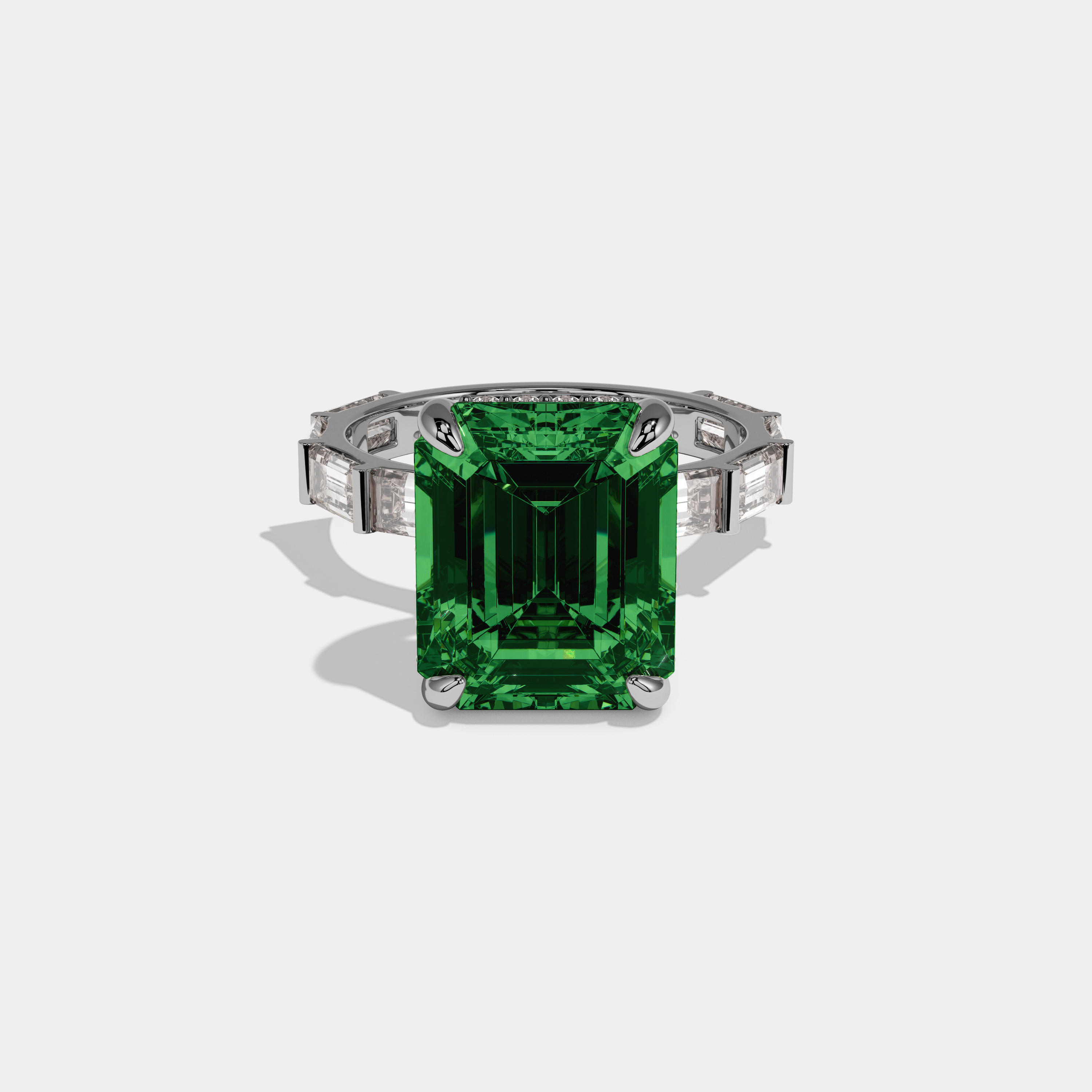 Alexandra Fancy Dark Green Emerald Cut Diamond Emerald Band Engagement Ring 7ct 18K White Gold
