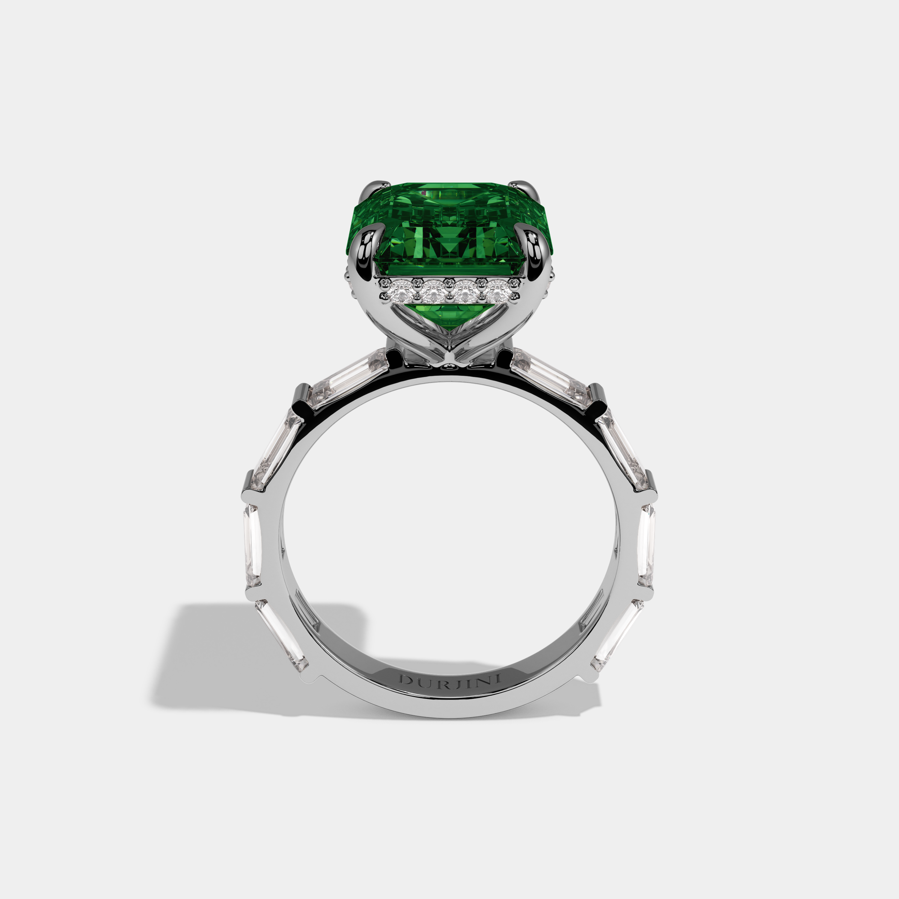 Alexandra Fancy Dark Green Emerald Cut Diamond Emerald Band Engagement Ring 7ct 18K White Gold