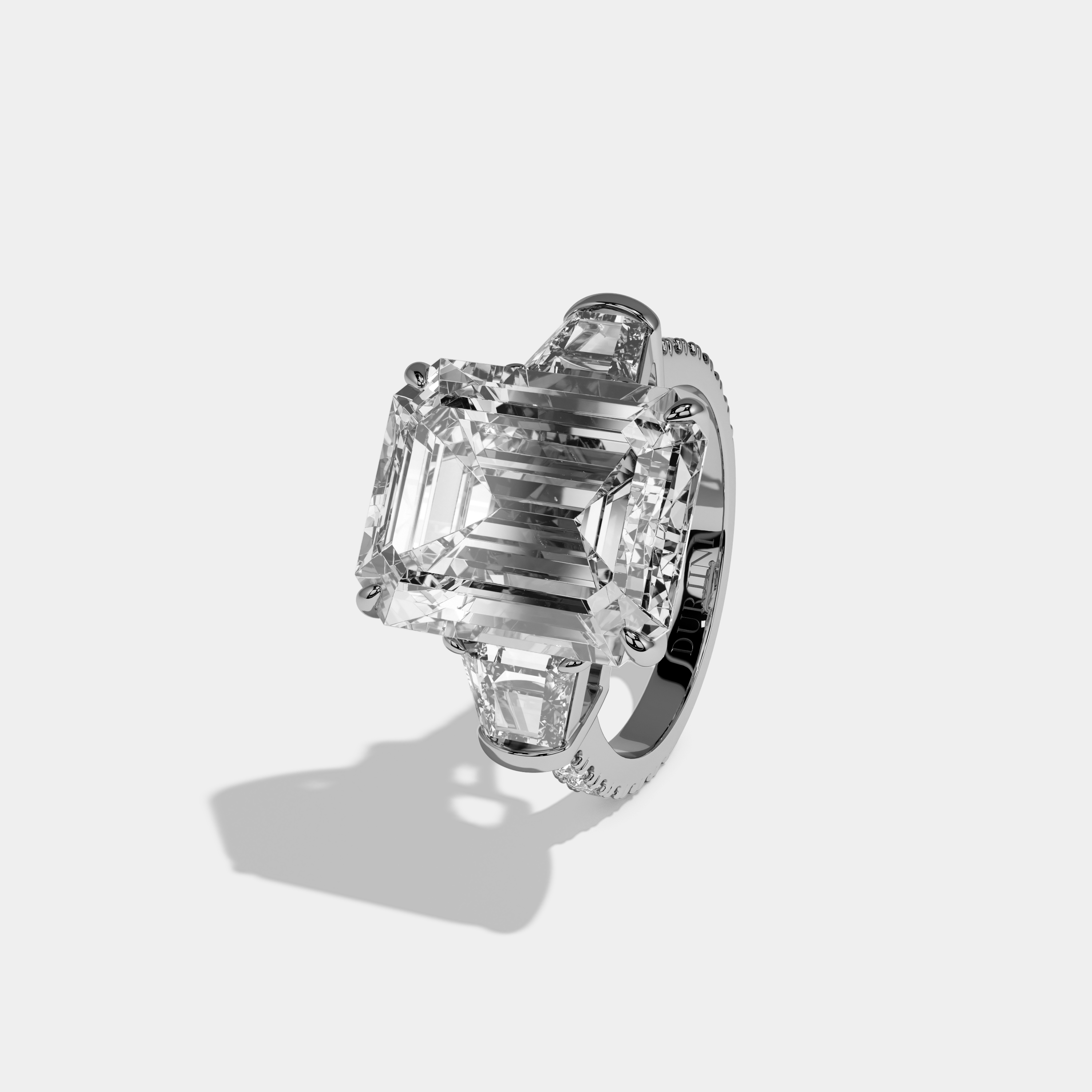 Amaris Emerald Cut Diamond Halo Band With Twin Stepcut Sides Engagement Ring 10ct 18k White Gold