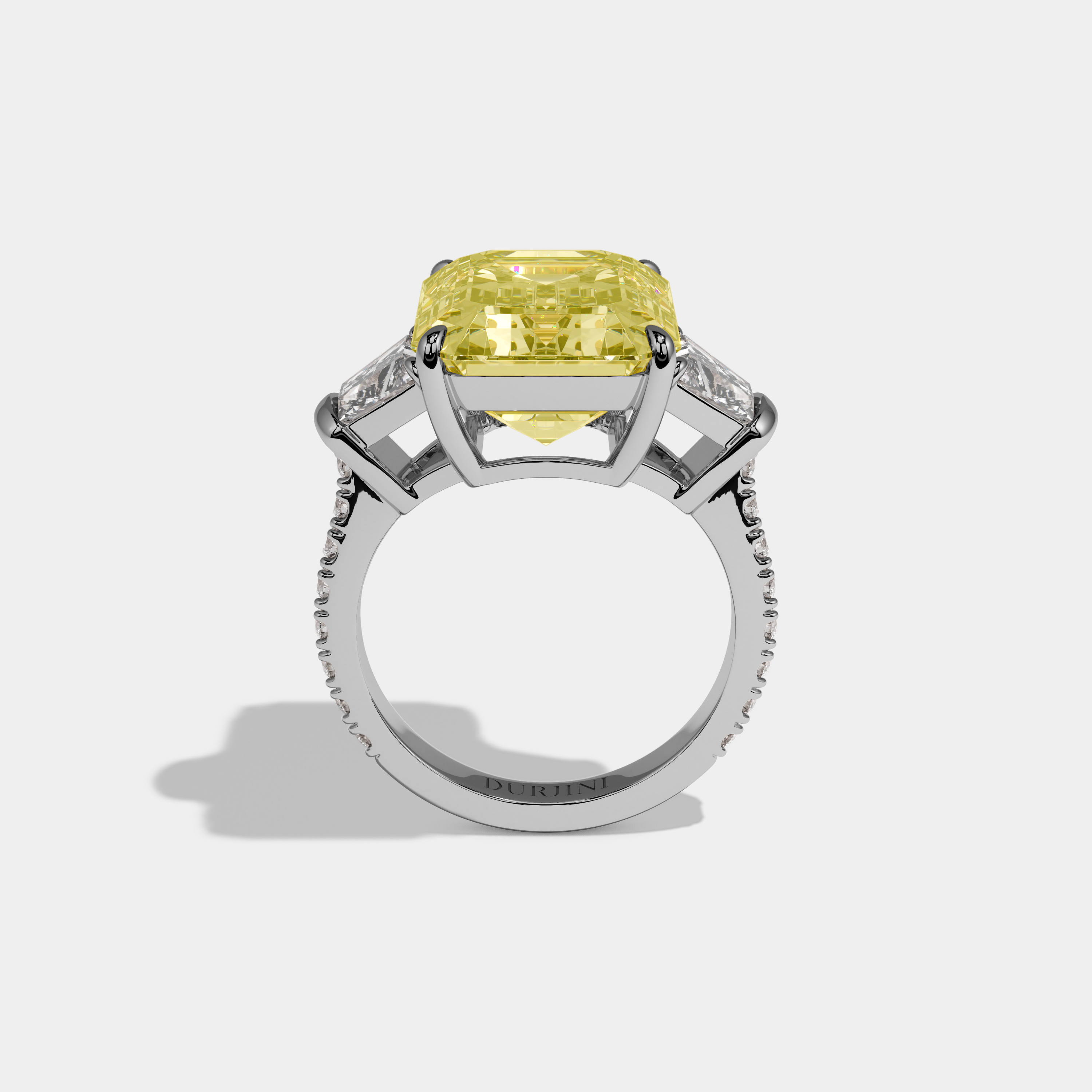 Amaris Fancy Yellow Emerald Cut Diamond Halo Band With Twin Stepcut Sides Engagement Ring 10ct 18k White Gold
