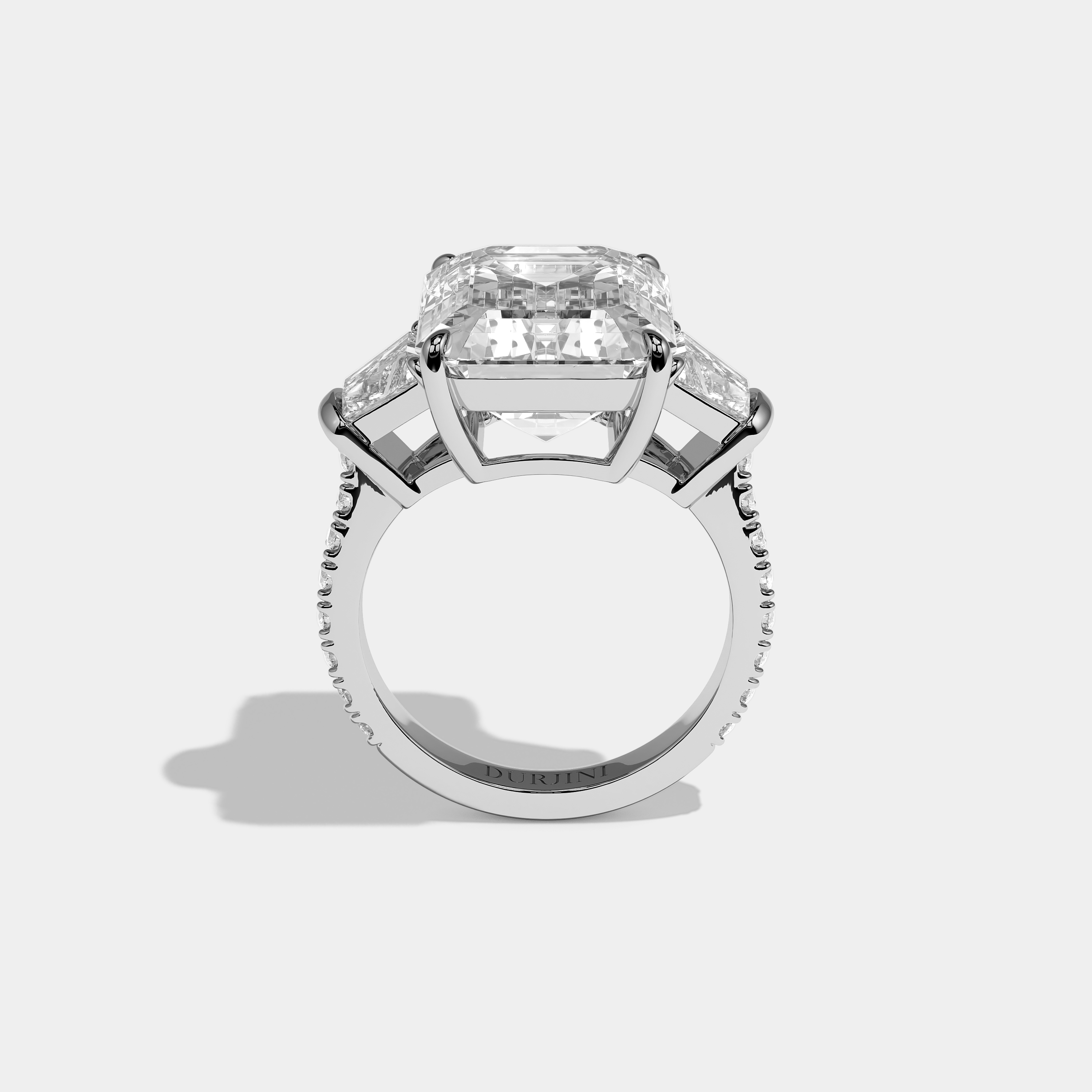 Chevalier d’Argent Diamond Emearld Halo Engagement Ring 18K White Gold 14.50ct