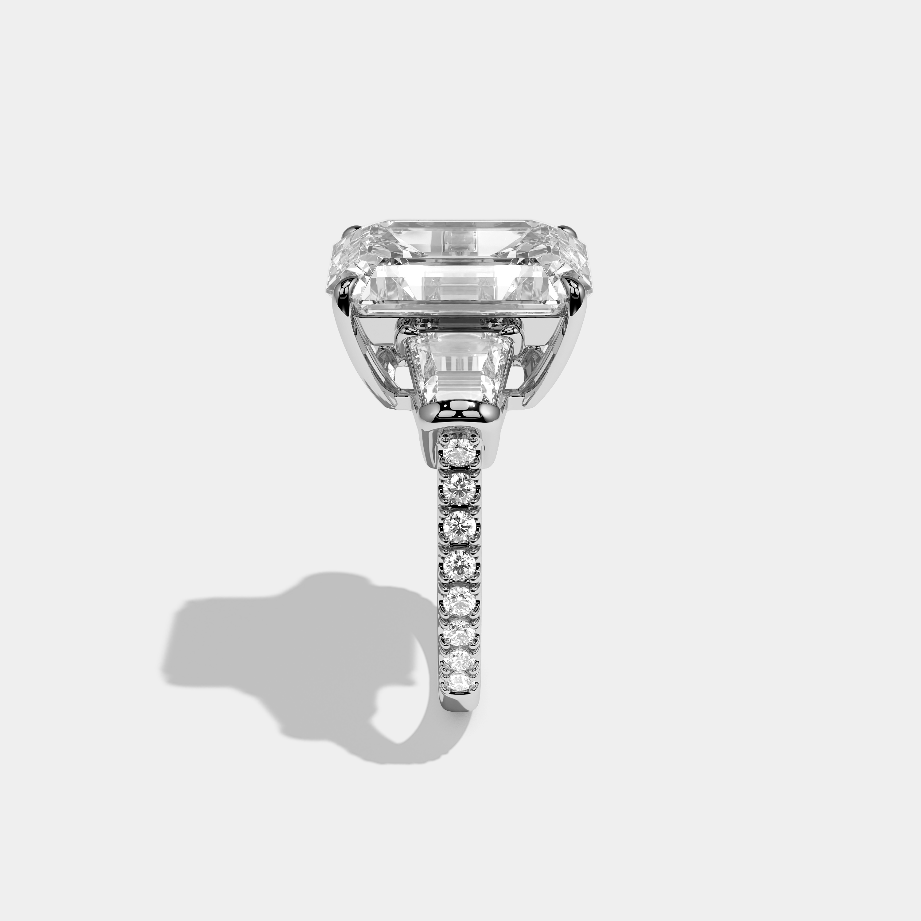 Chevalier d’Argent Diamond Emearld Halo Engagement Ring 18K White Gold 14.50ct