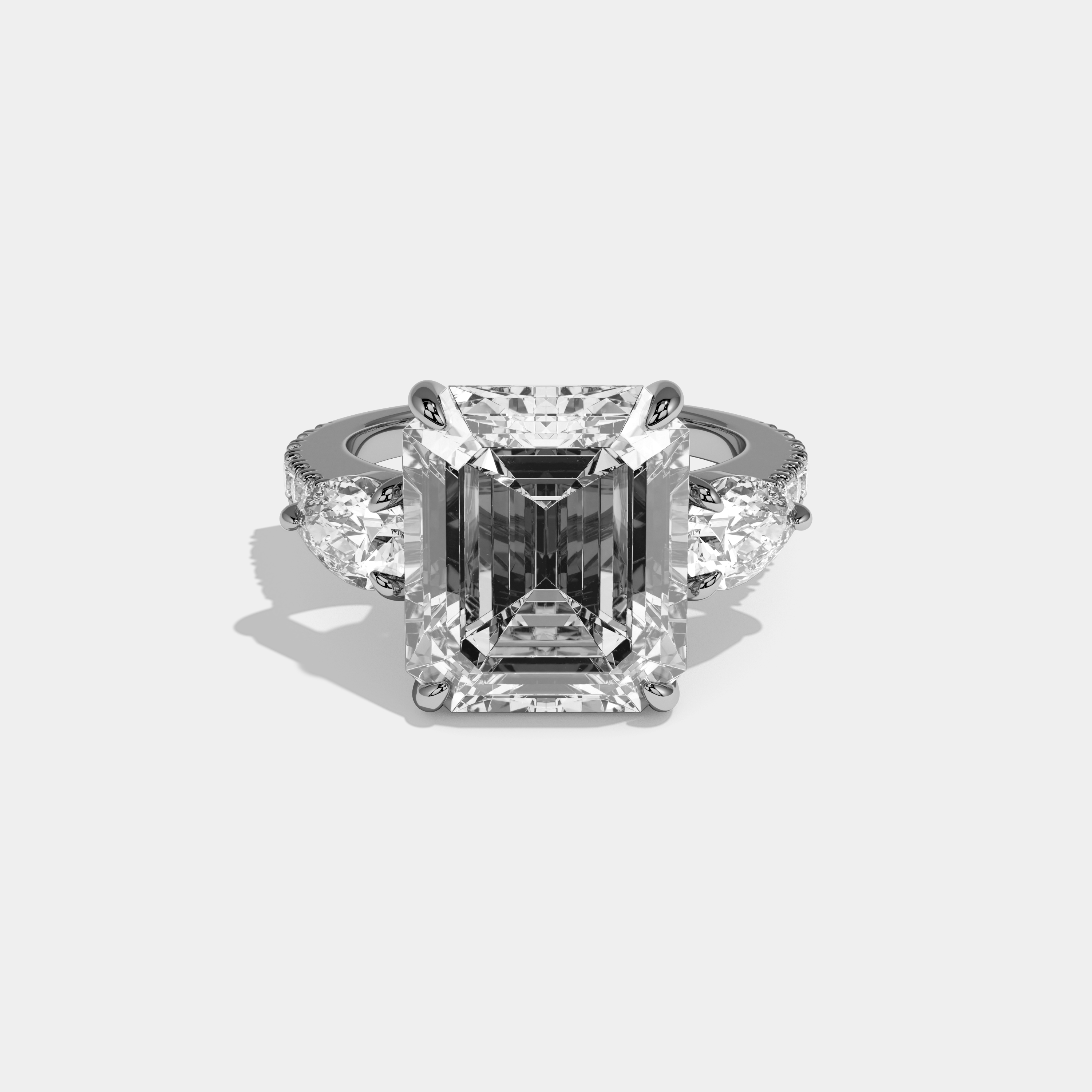Savannah Emerald Cut Diamond Halo with Pear Sides Engagement Ring 10ct 18k White Gold