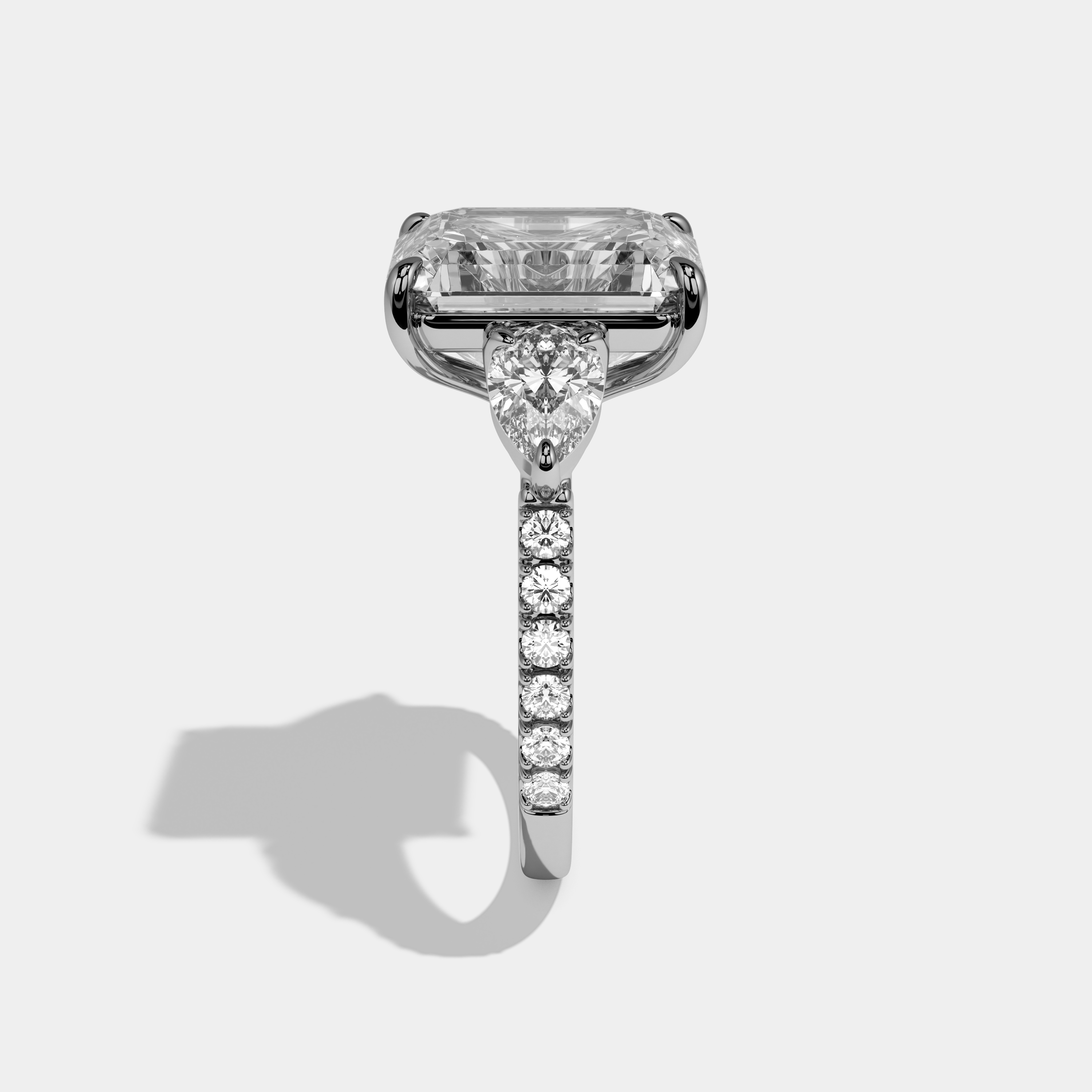 Savannah Emerald Cut Diamond Halo with Pear Sides Engagement Ring 10ct 18k White Gold