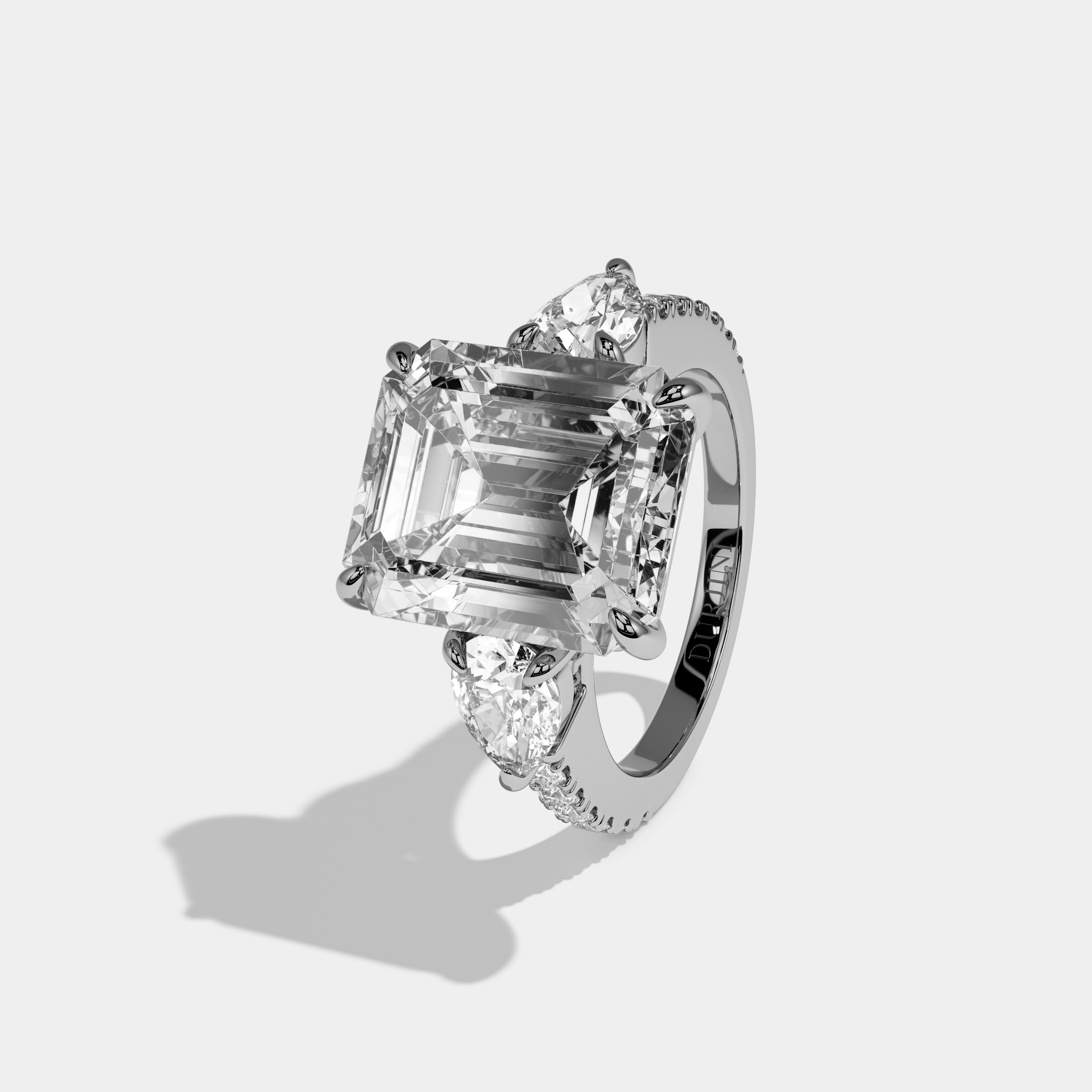 Savannah Emerald Cut Diamond Halo with Pear Sides Engagement Ring 10ct 18k White Gold