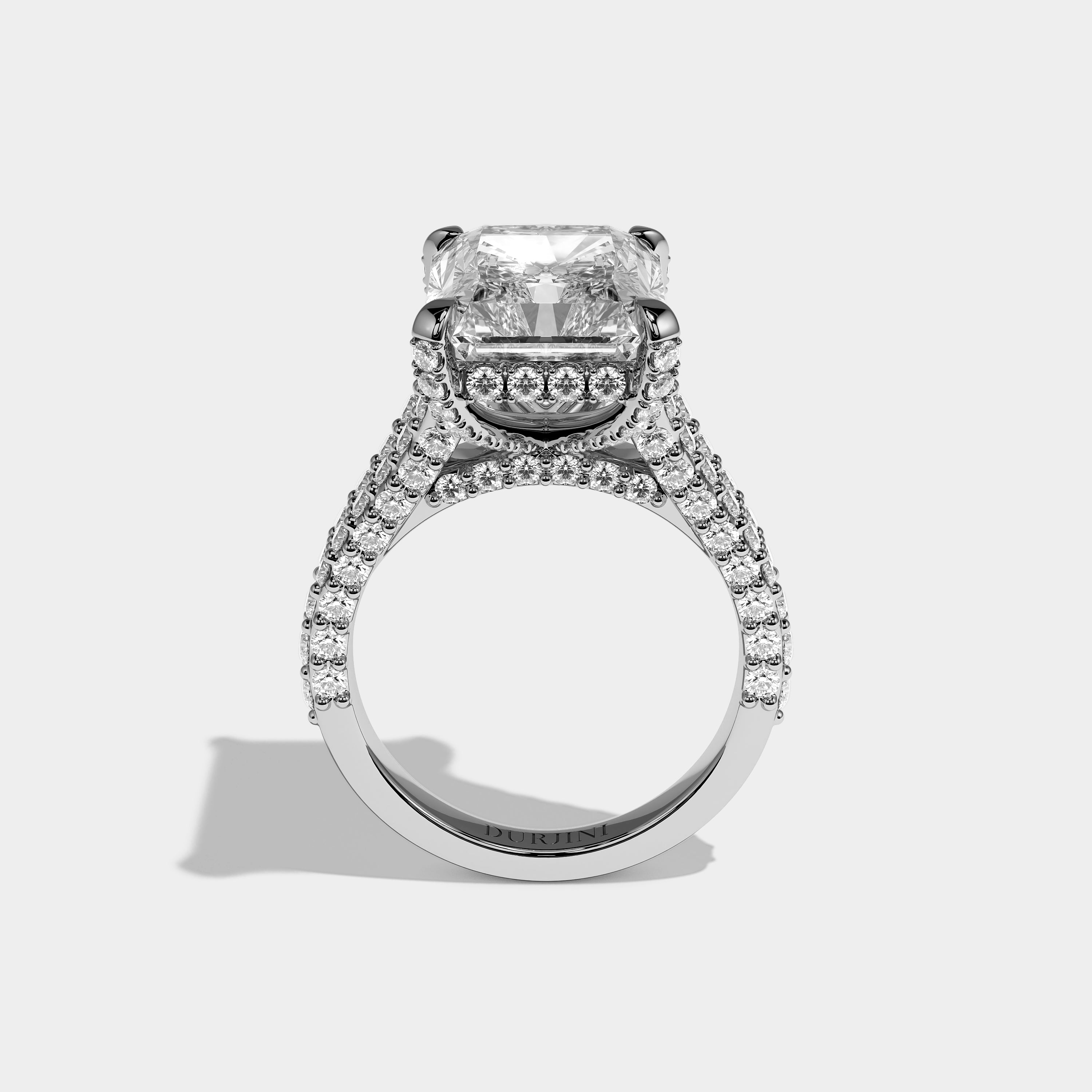 Full View – Kurbãni Durjini Elowen Élan Diamond Radiant Halo Engagement Ring