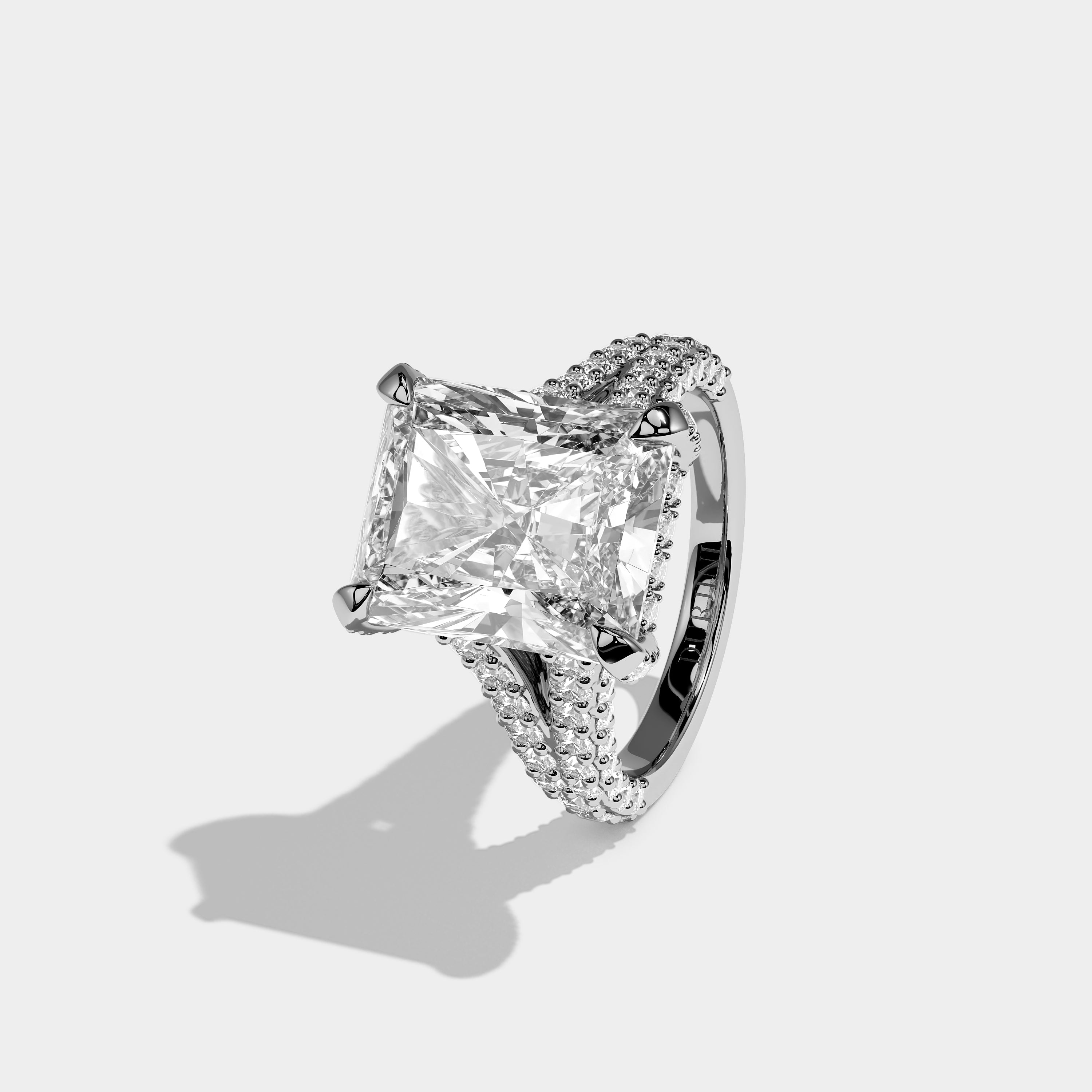 Left View – Kurbãni Durjini Elowen Élan Diamond Radiant Halo Engagement Ring