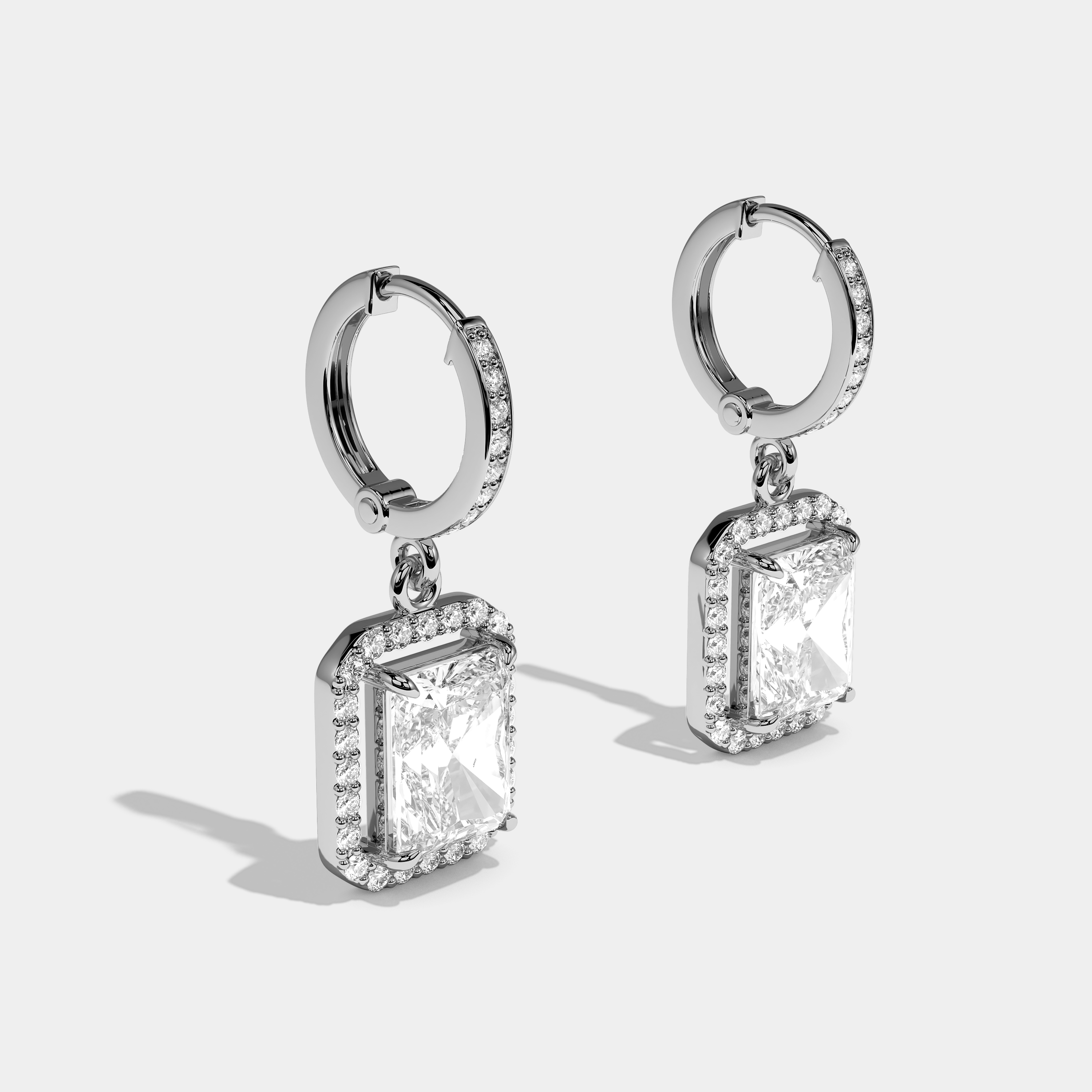Everard Elan Diamond Radiant Twin Halo Earrings 18K White Gold 15.00ct