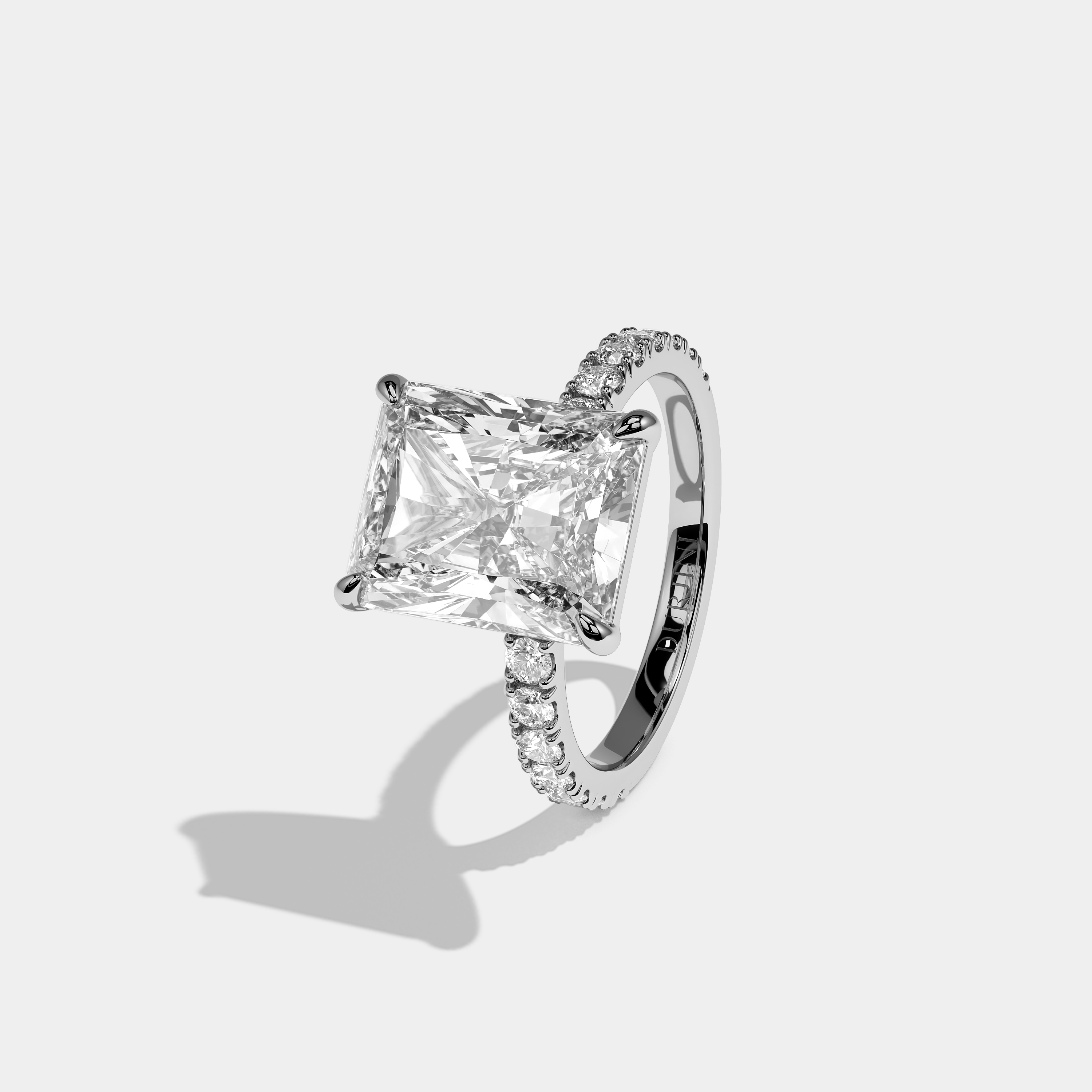 Left view Aerion Élan Diamond Radiant Halo Engagement Ring White Gold Kurbãni Durjini