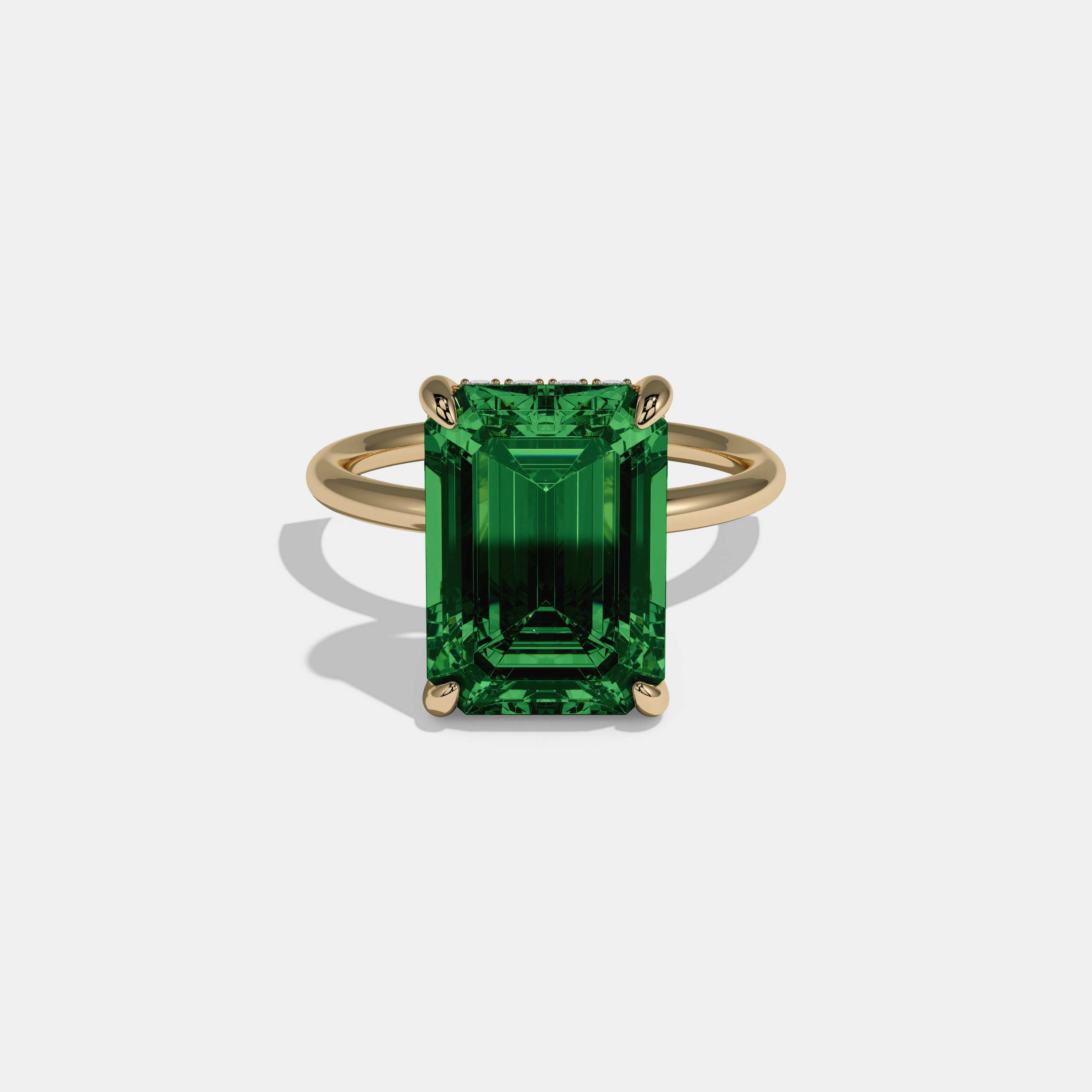 Eugenie Fancy Dark Green Emerald Brilliant Cut Diamond Plain Band With Hidden Halo 6.5ct 18K Yellow Gold