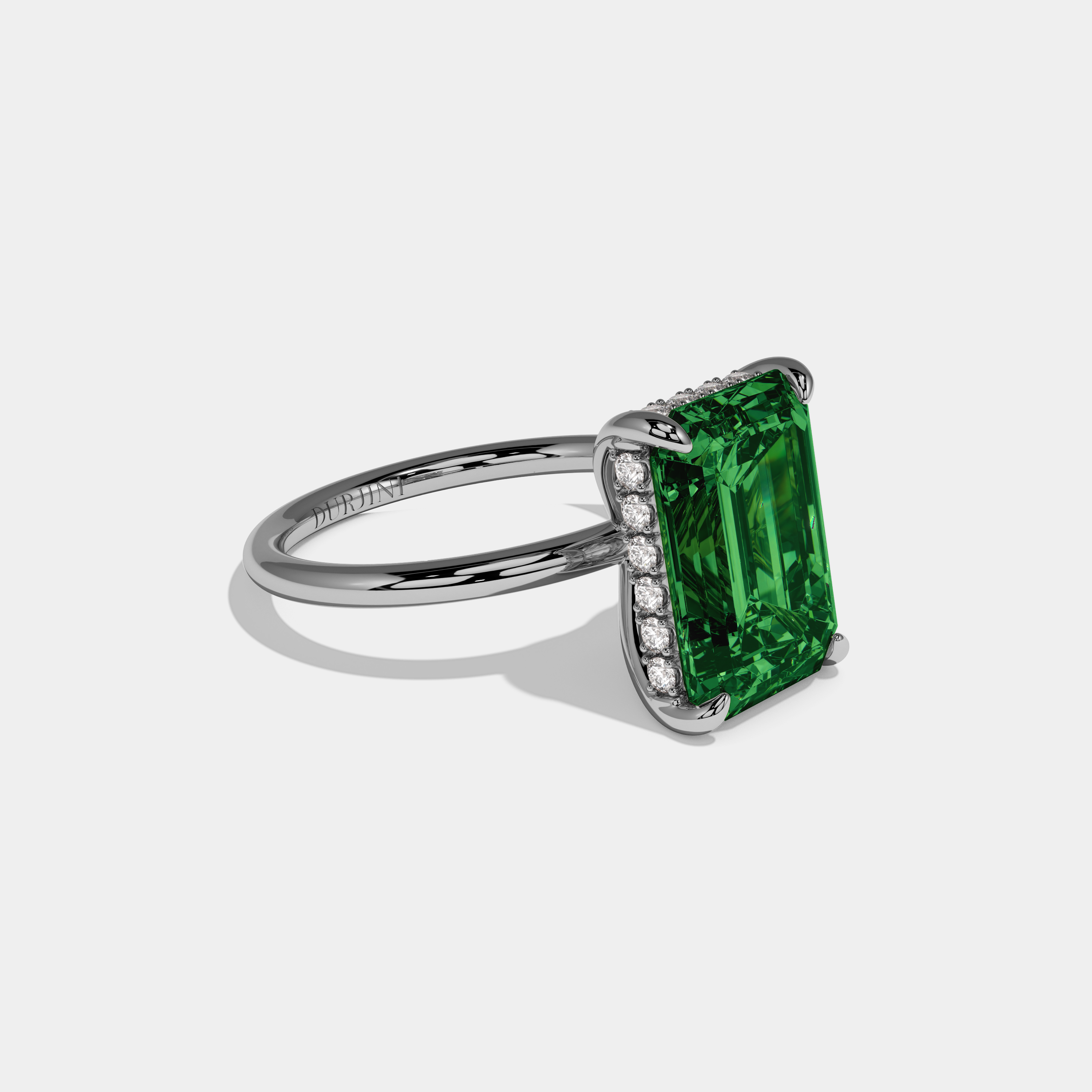 Beatrice Fancy Dark Green Emerald Brilliant Cut Diamond Plain Band With Hidden Halo 6.5ct 18K White Gold