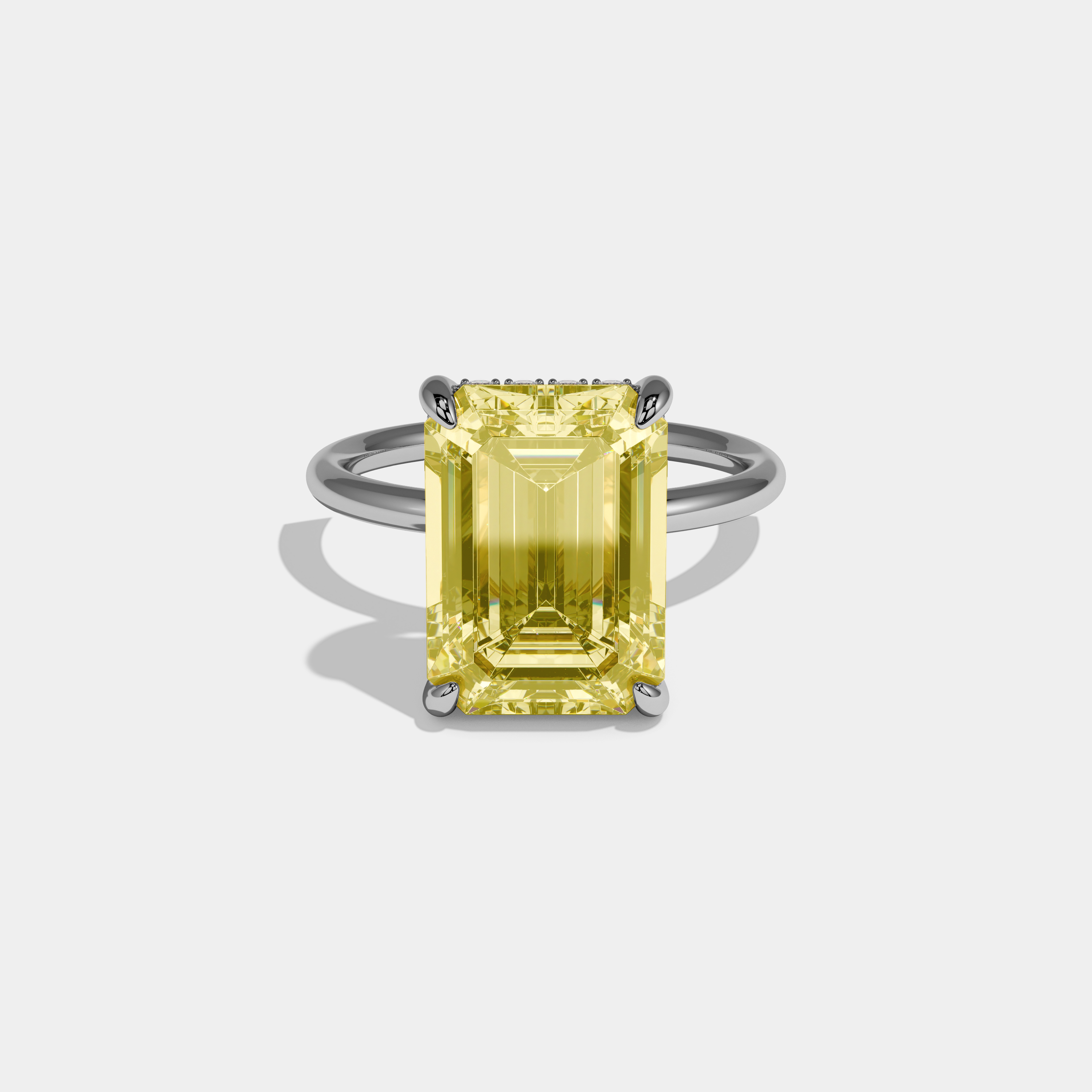Saskia Fancy Yellow Emerald Cut Diamond Halo With Plain Band Engagement Ring 6.5ct 18k White Gold
