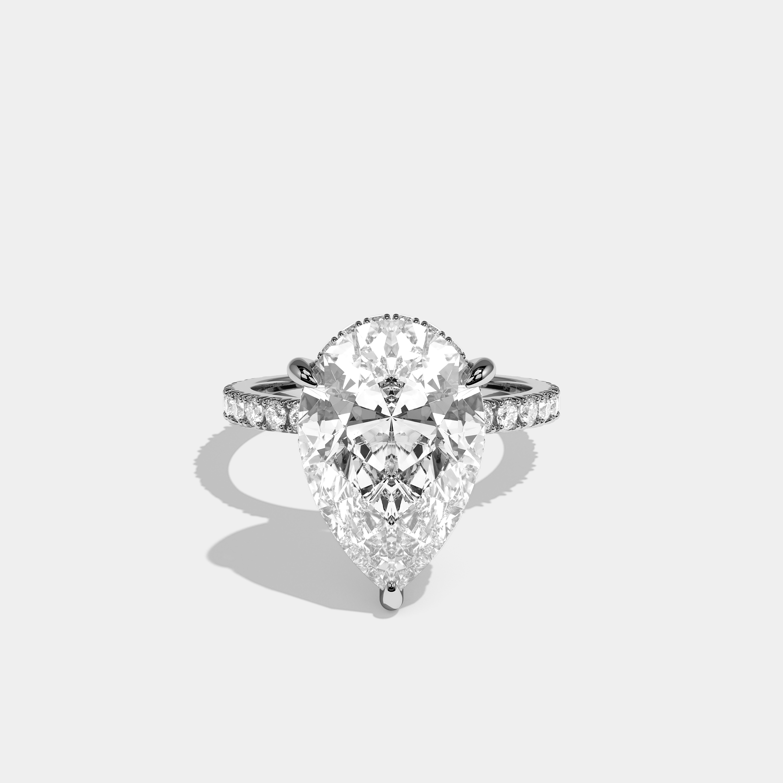 Front view Aurisse Éclat Diamond Pear Halo Engagement Ring White Gold Kurbãni Durjini