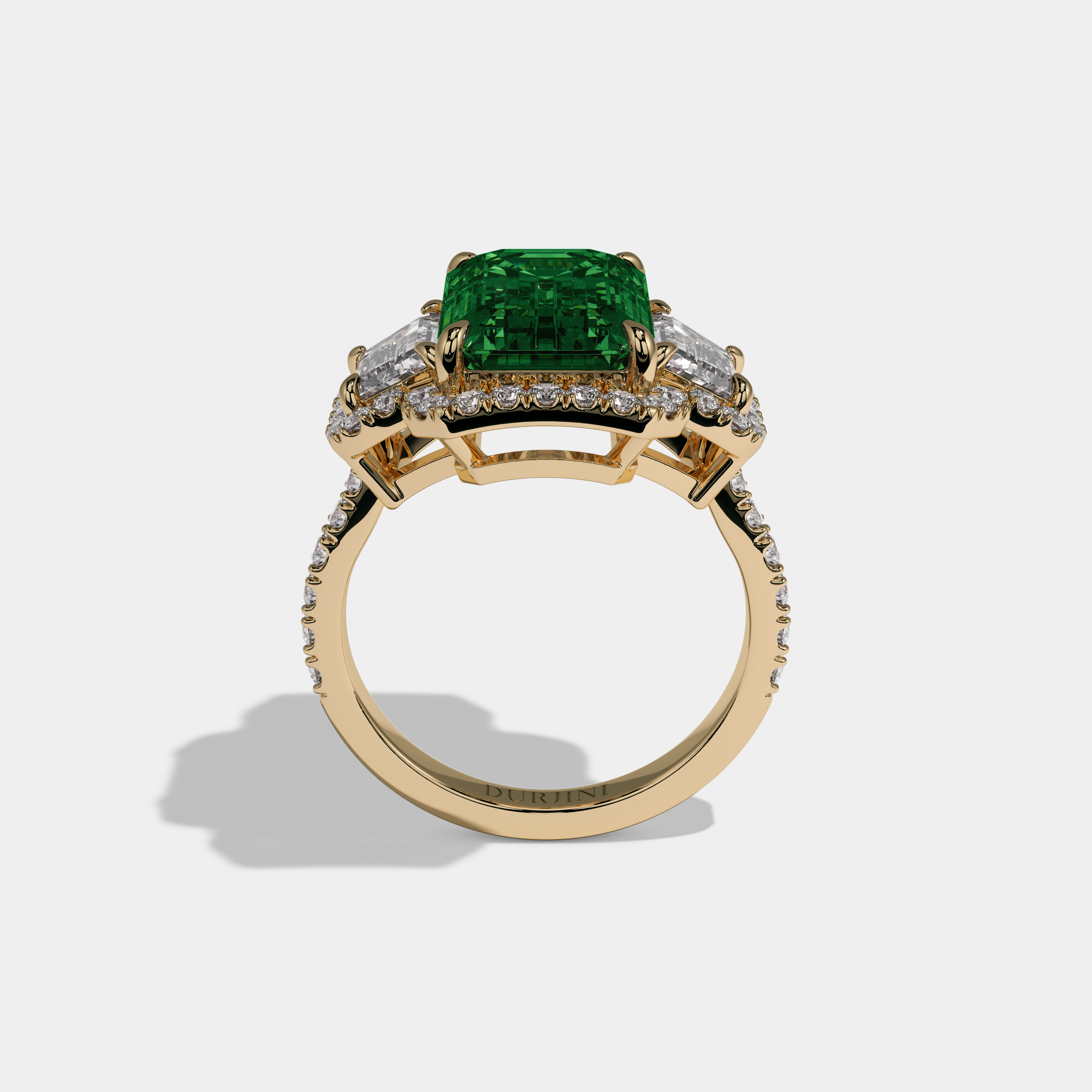Eugenie Fancy Dark Green Emerald Cut Diamond Band With Halo Engagement Ring 8ct 18K Yellow Gold