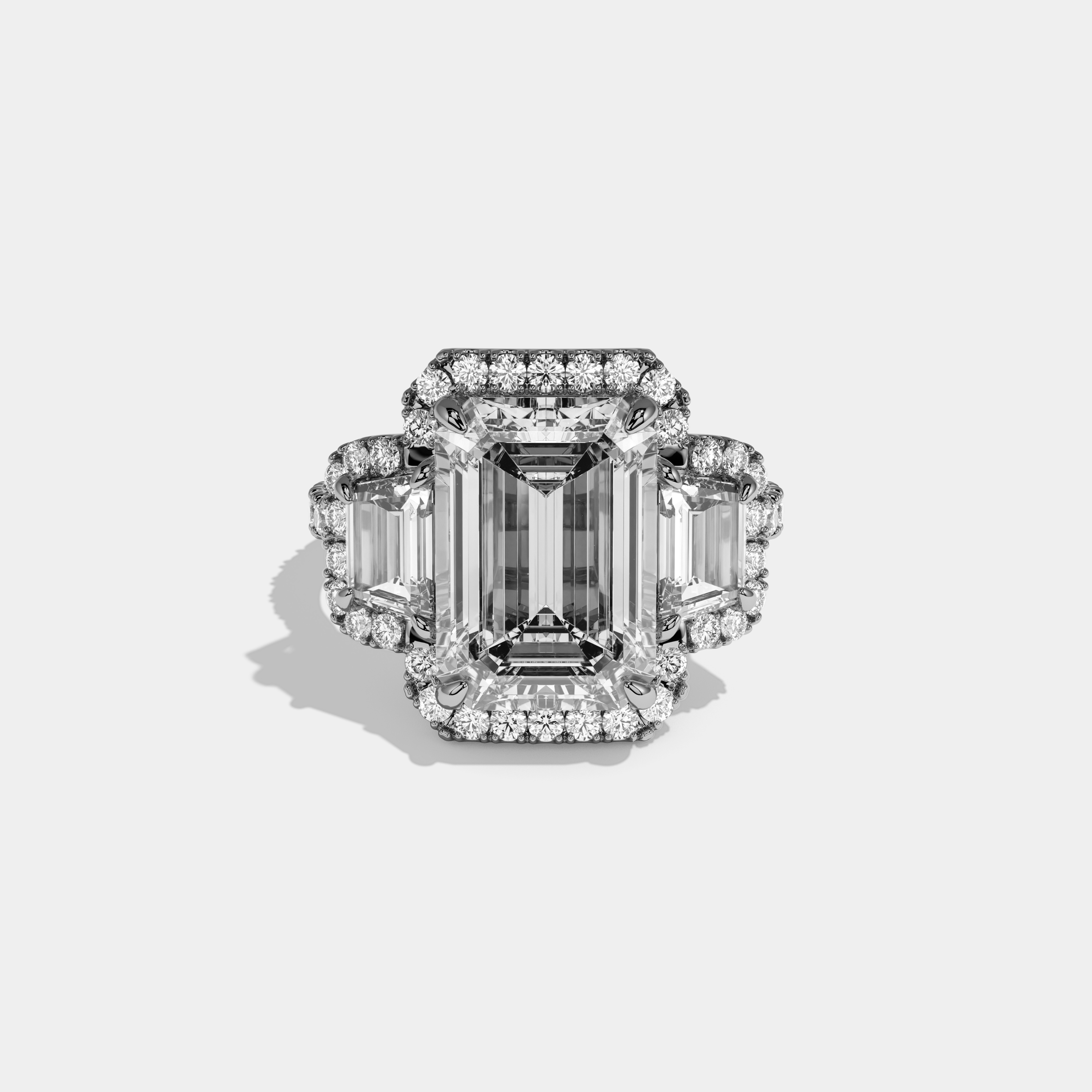 Lumina Emerald Cut Diamond Band With Step Cut Sides Engagement Ring 10ct 18k White Gold