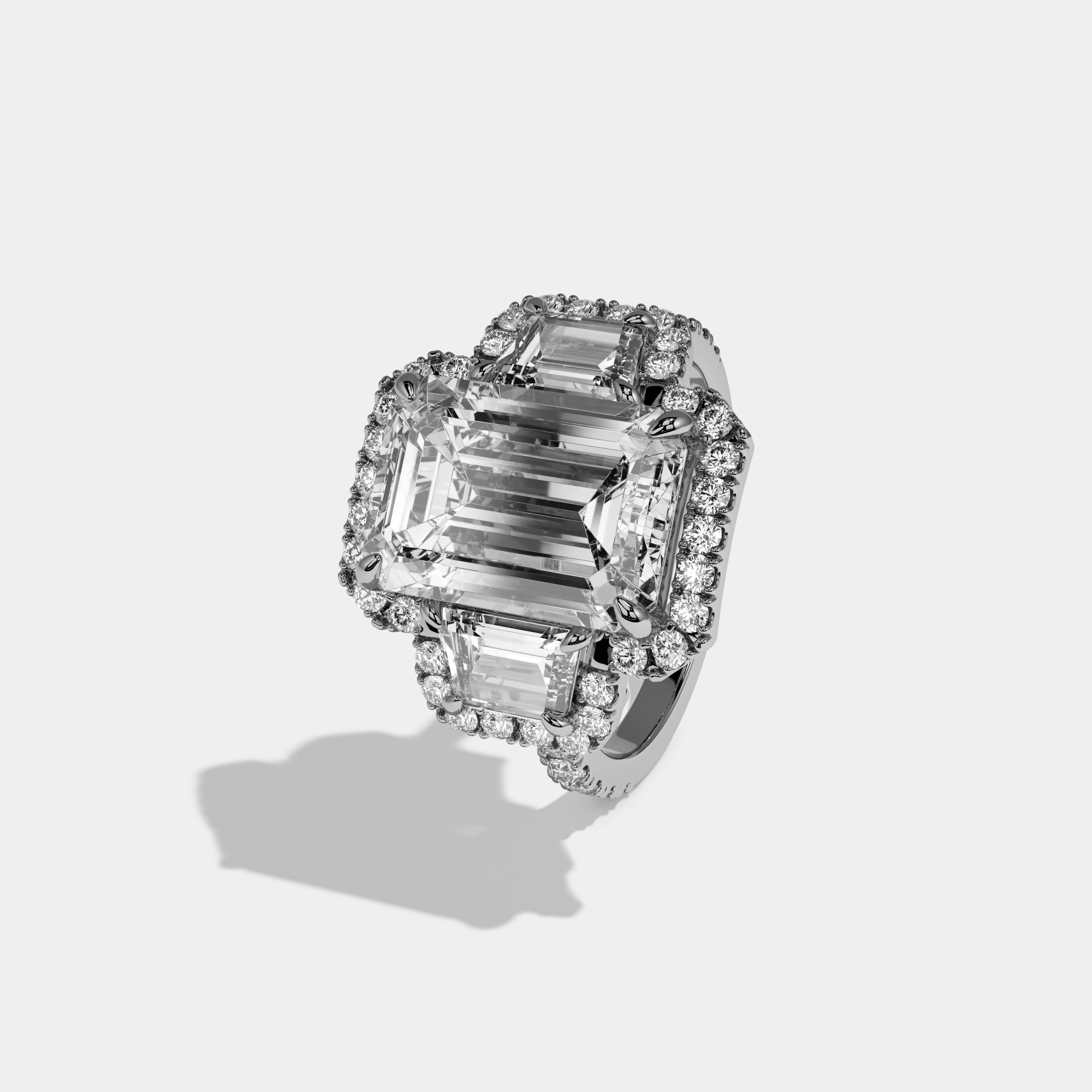 Lumina Emerald Cut Diamond Band With Step Cut Sides Engagement Ring 10ct 18k White Gold