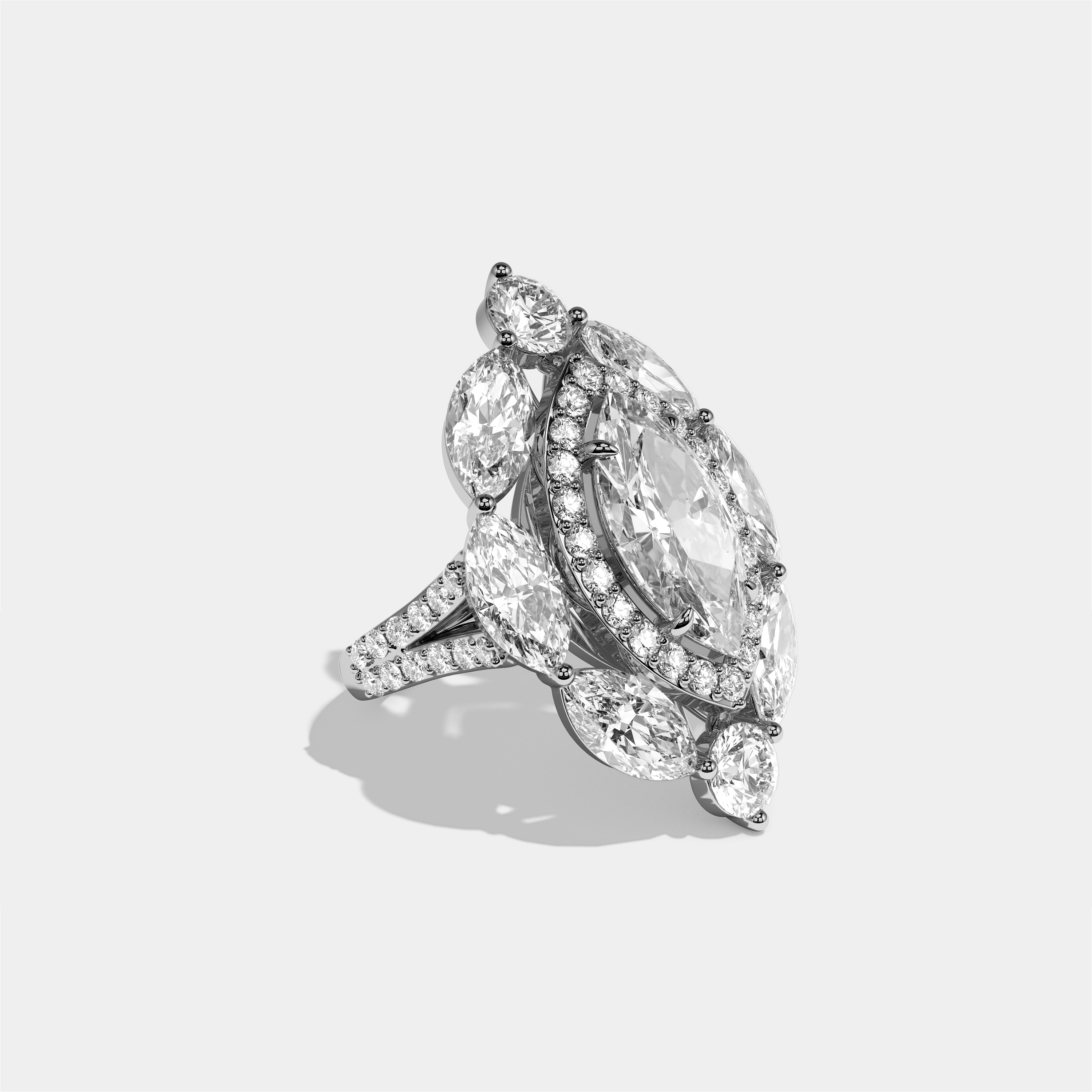 Louisa Eclat marquise diamond engagement ring in 18K white gold by Kurbãni Durjini, right view