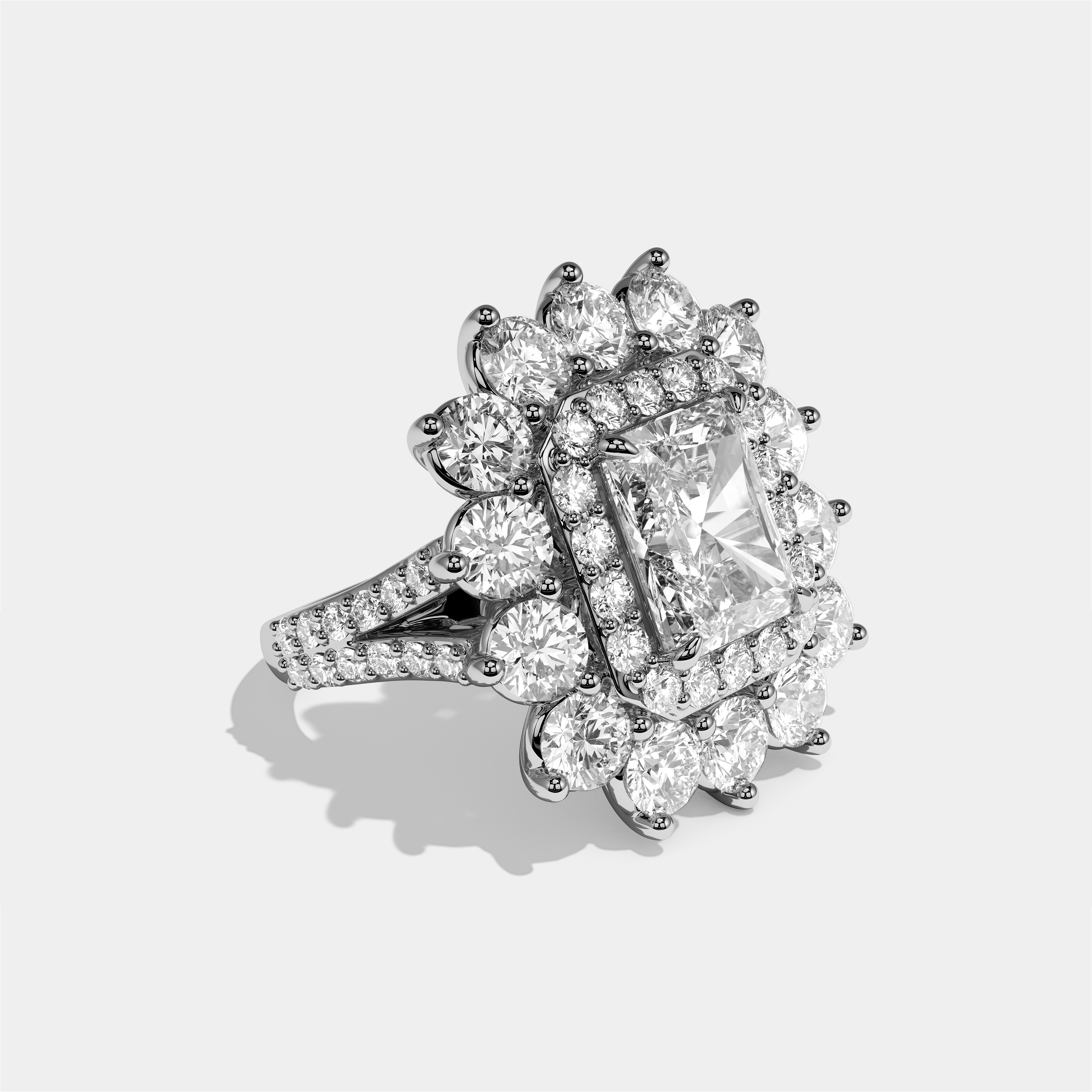 Matilda Etoile radiant diamond engagement ring in 18K white gold by Kurbãni Durjini, right view