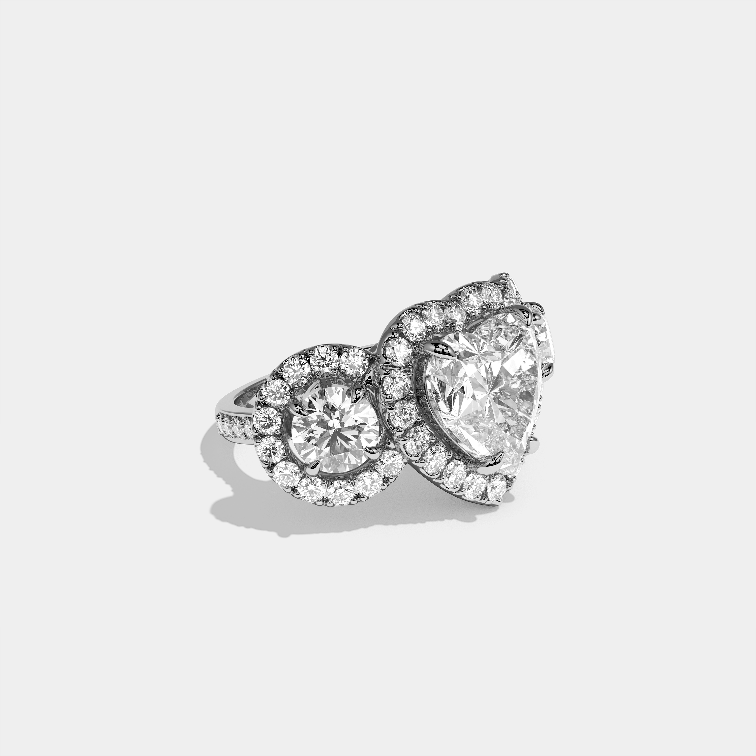 Blanche Amour heart halo diamond engagement ring in 18K white gold by Kurbãni Durjini, right view