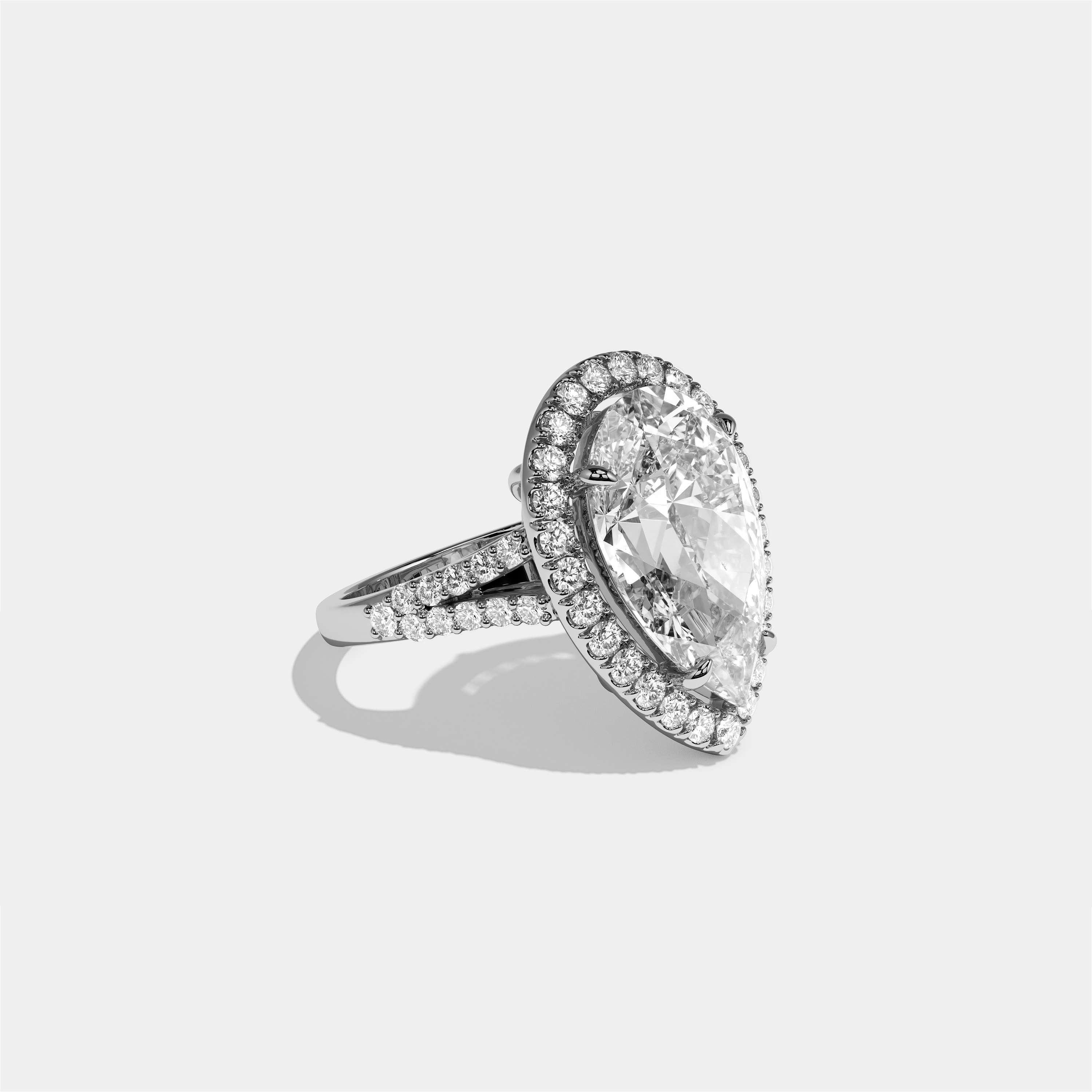 Helena diamond pear halo engagement ring in 18K white gold by Kurbãni Durjini, right view