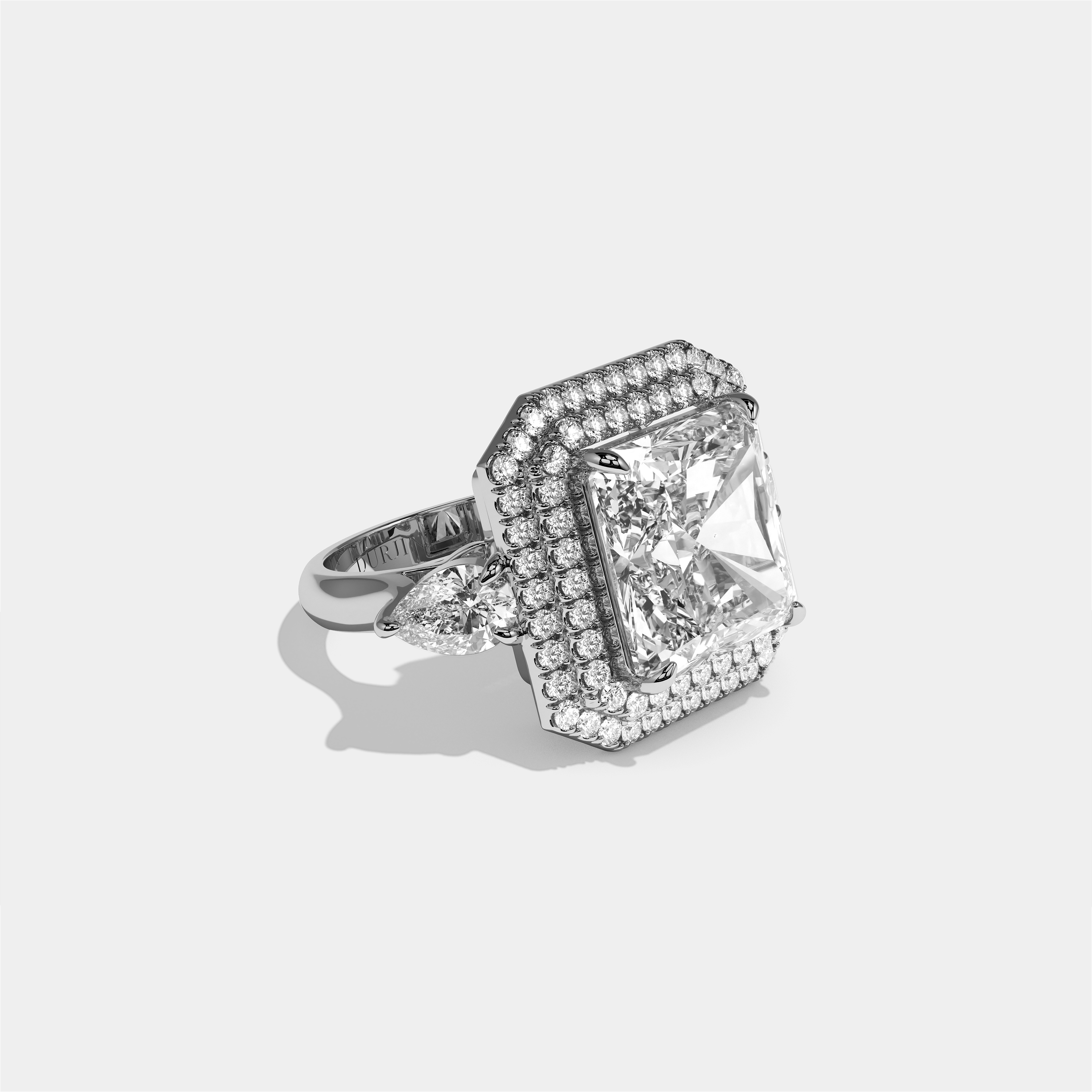 Helena Rosalind diamond radiant engagement ring in 18K white gold by Kurbãni Durjini, right view