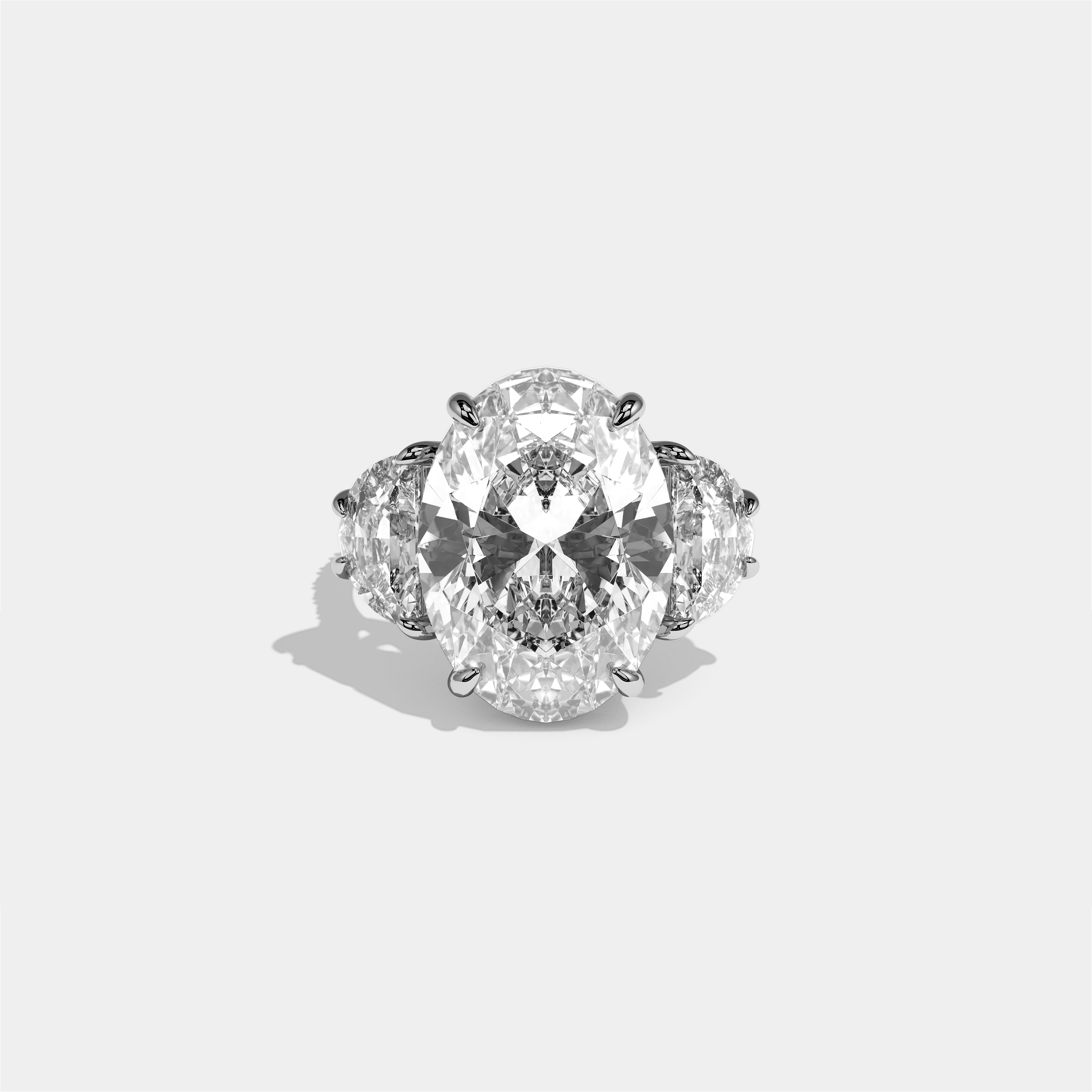Philippa Agnes diamond oval halo engagement ring in 18K white gold by Kurbãni Durjini, front view