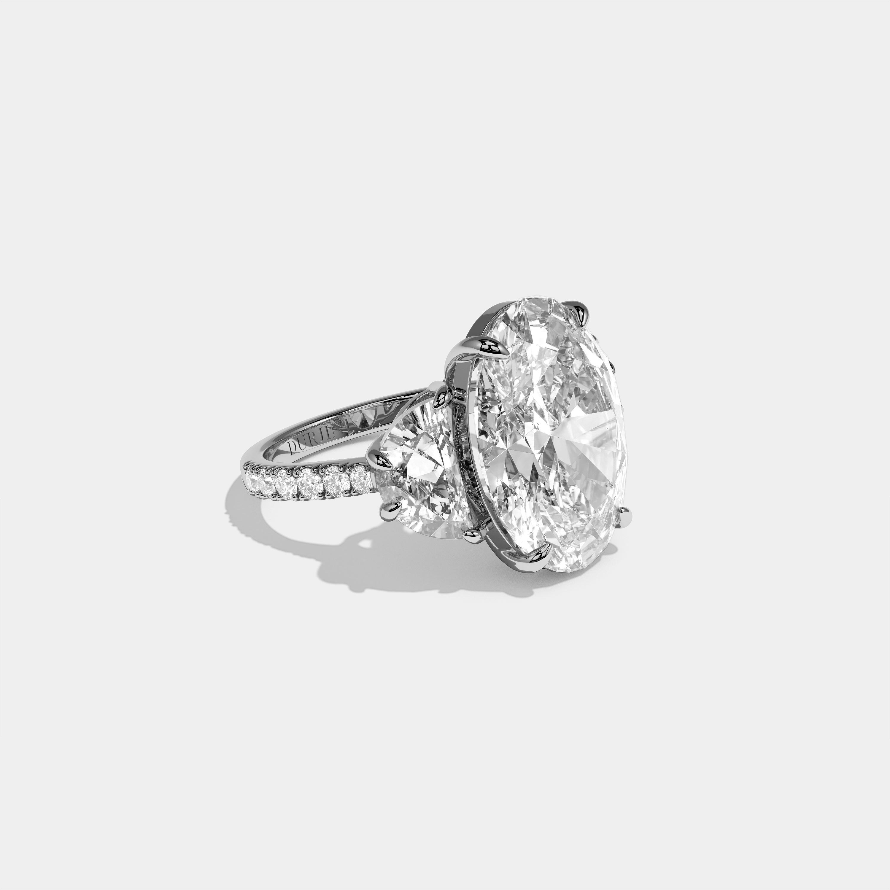 Philippa Agnes diamond oval halo engagement ring in 18K white gold by Kurbãni Durjini, right view