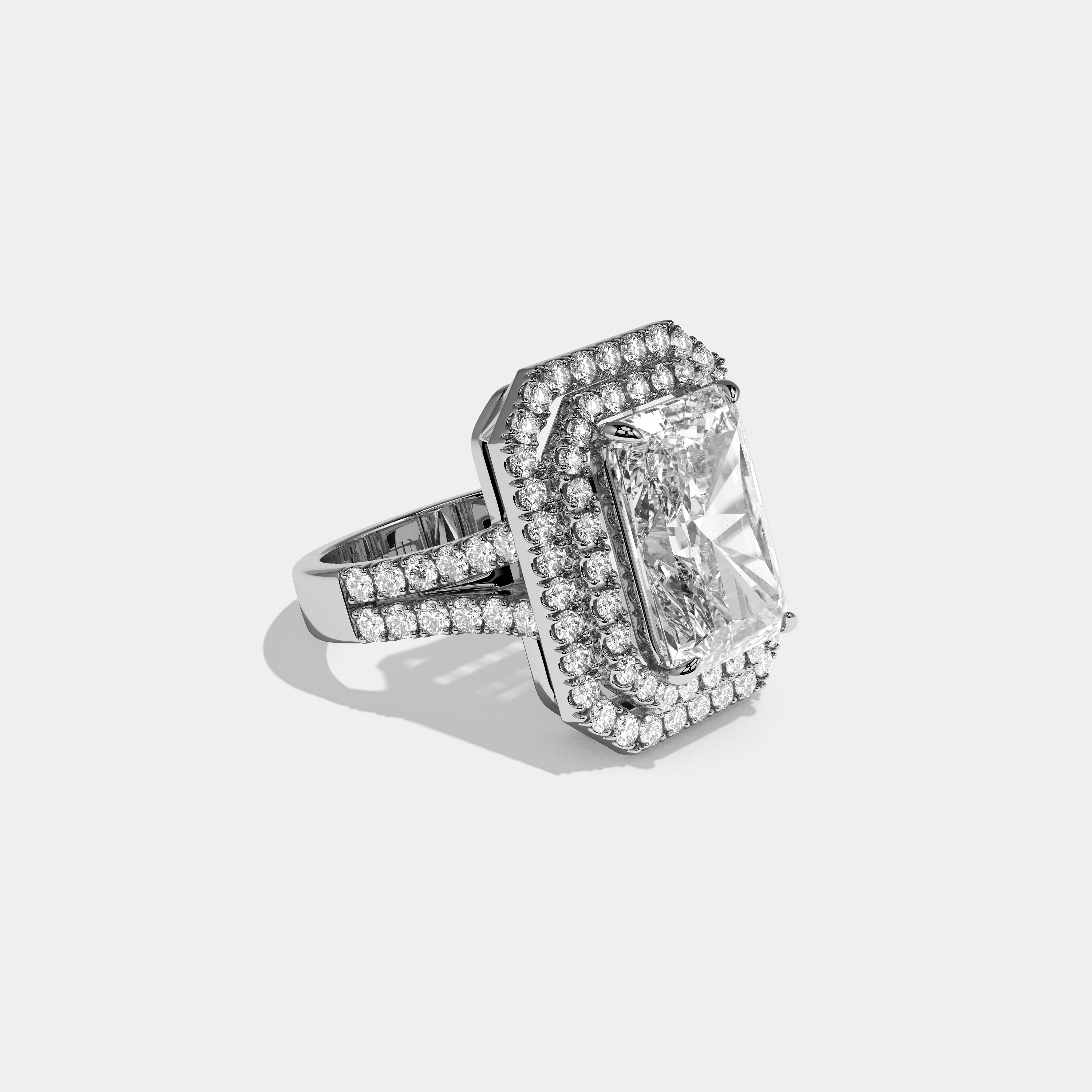 Cecilia Eleanor diamond radiant halo engagement ring in 18K white gold by Kurbãni Durjini, right view