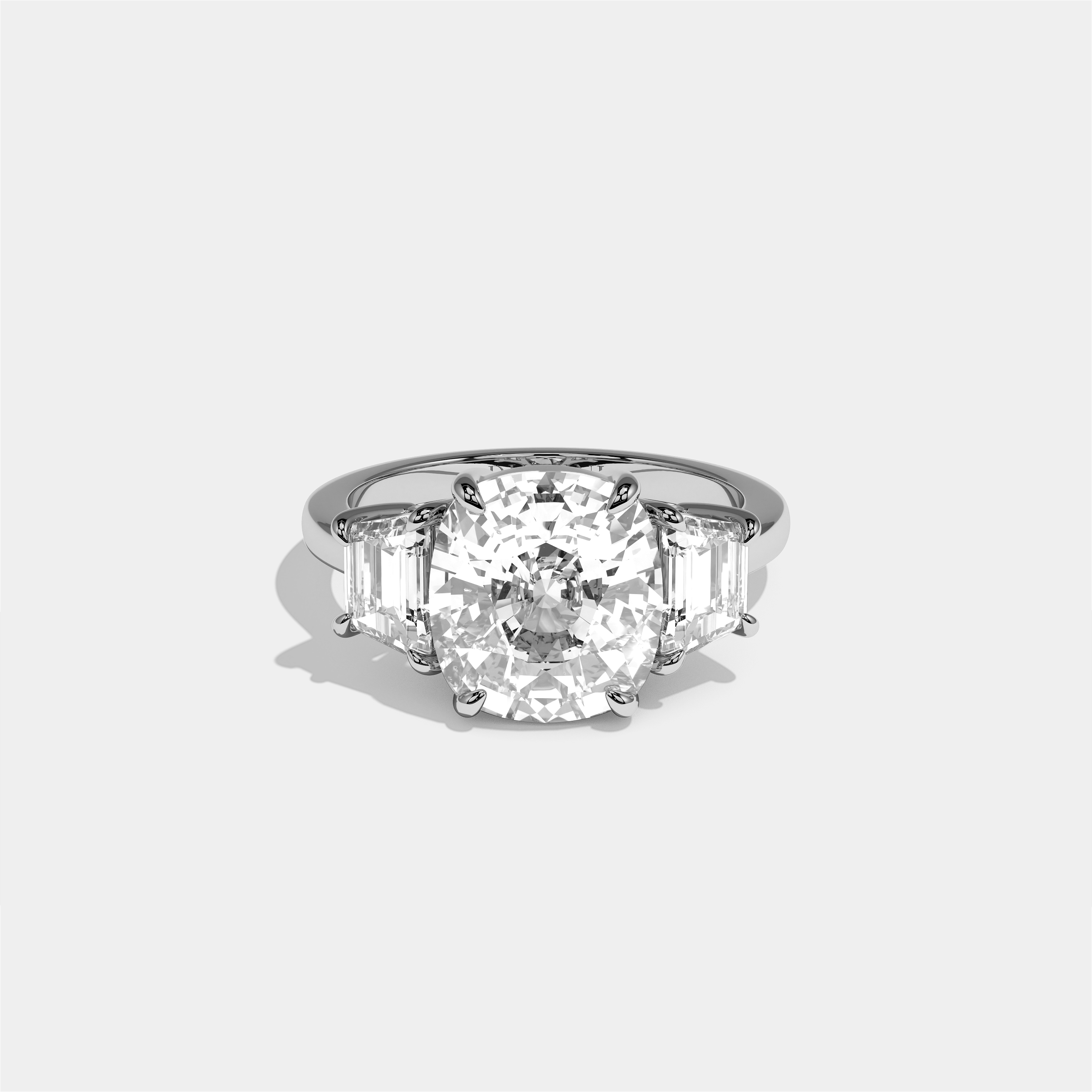 Matilda Seraphine diamond cushion engagement ring in 18K white gold by Kurbãni Durjini, front view