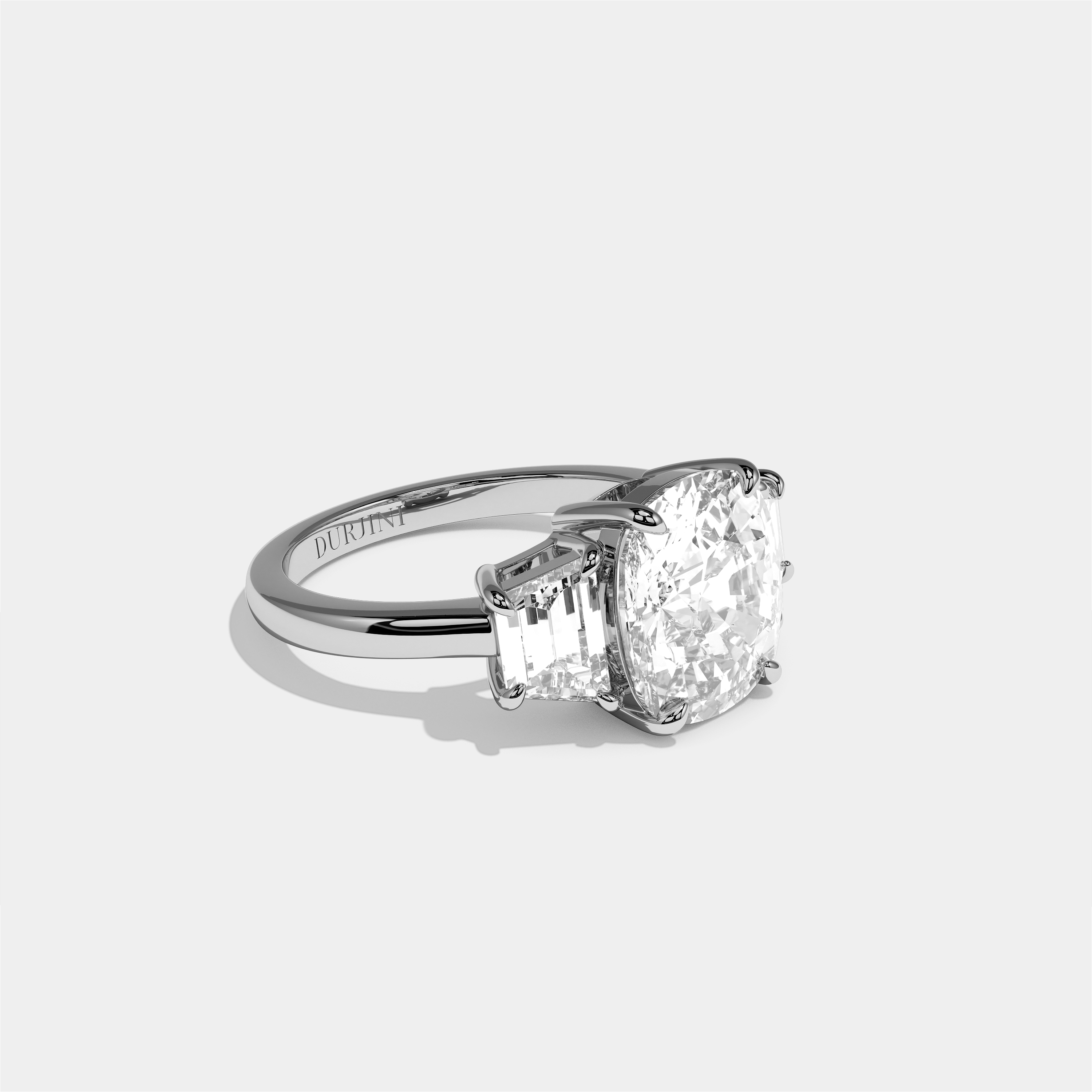 Matilda Seraphine diamond cushion engagement ring in 18K white gold by Kurbãni Durjini, right view