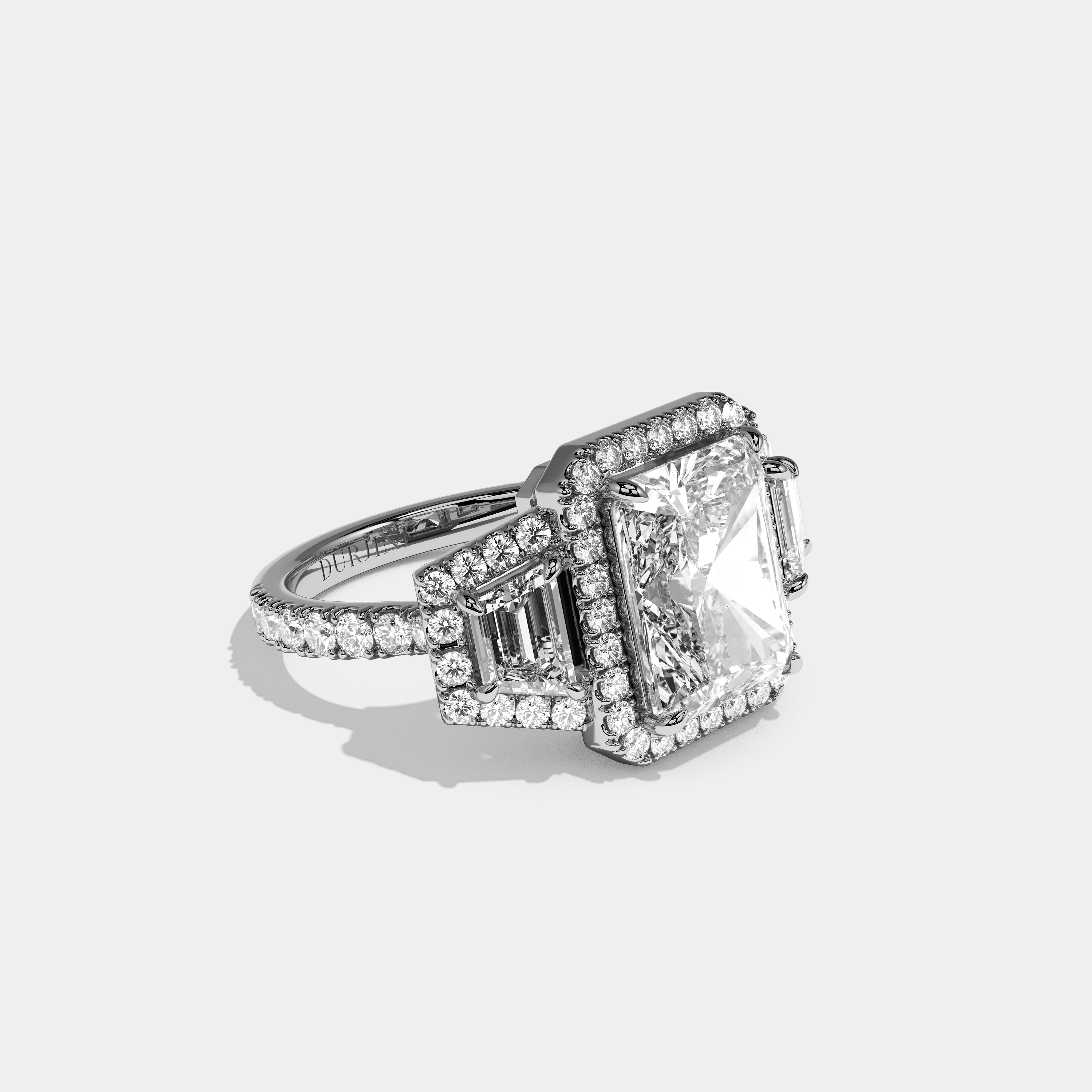 Bryony Everild diamond radiant halo engagement ring in 18K white gold by Kurbãni Durjini, right view