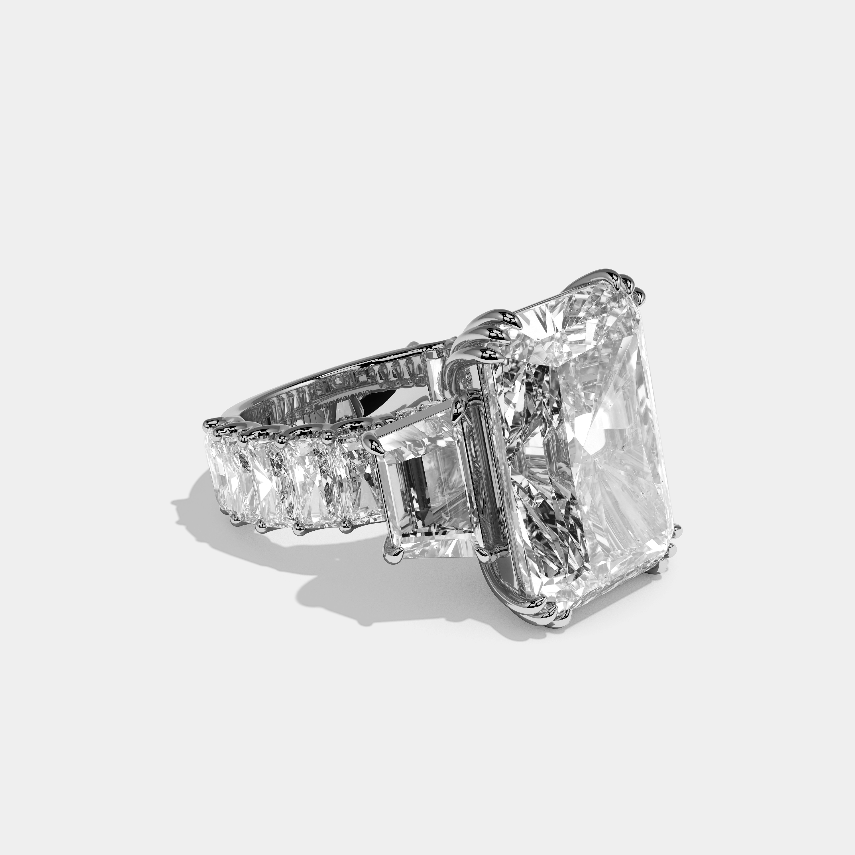 Etheldreda diamond radiant halo engagement ring in 18K white gold by Kurbãni Durjini, right view