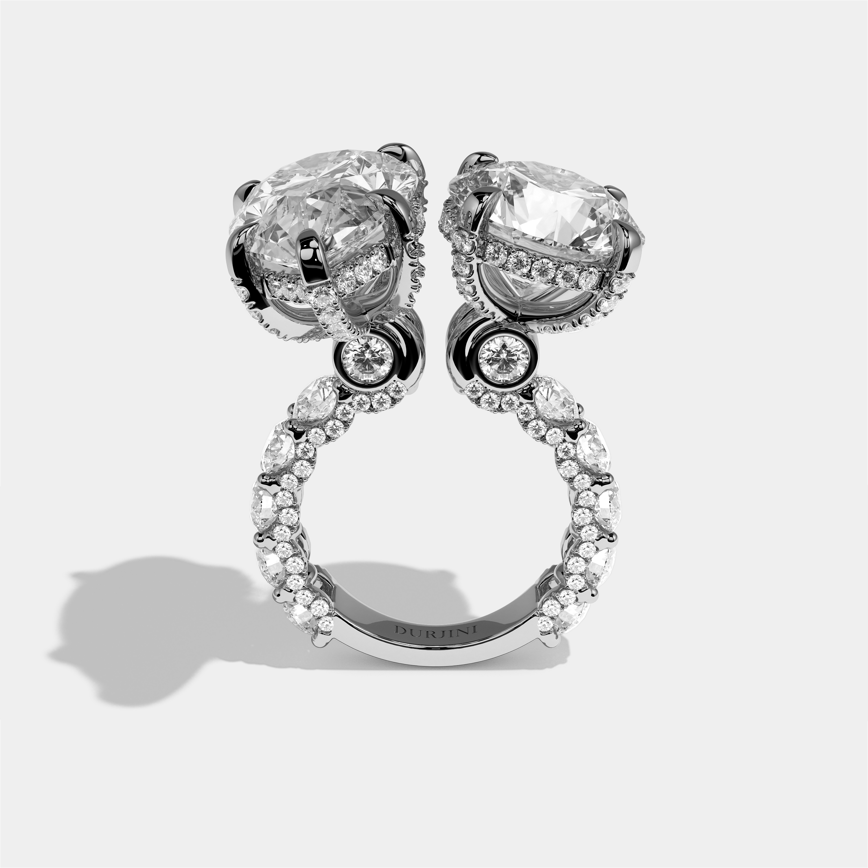 Batya diamond pear toi moi halo engagement ring in 18K white gold by Kurbãni Durjini, full view