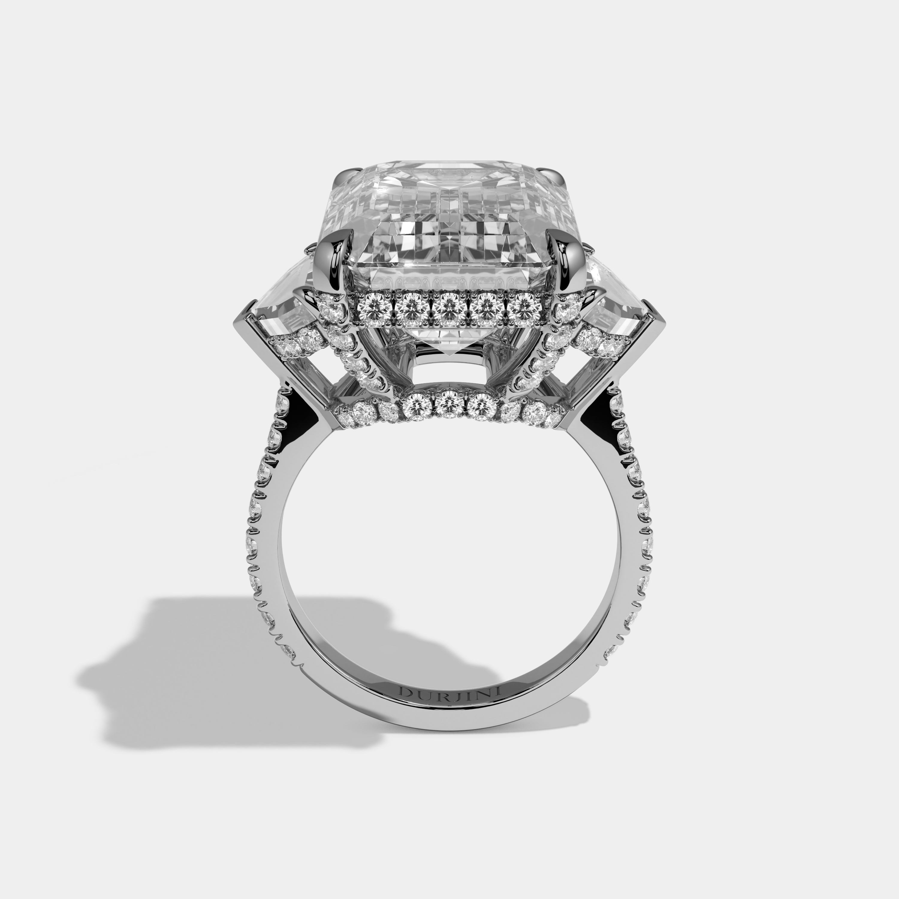 Veda Emerald Cut Diamond Halo Band With Twin Pentagon Sides Engagement Ring 10ct 18k White Gold