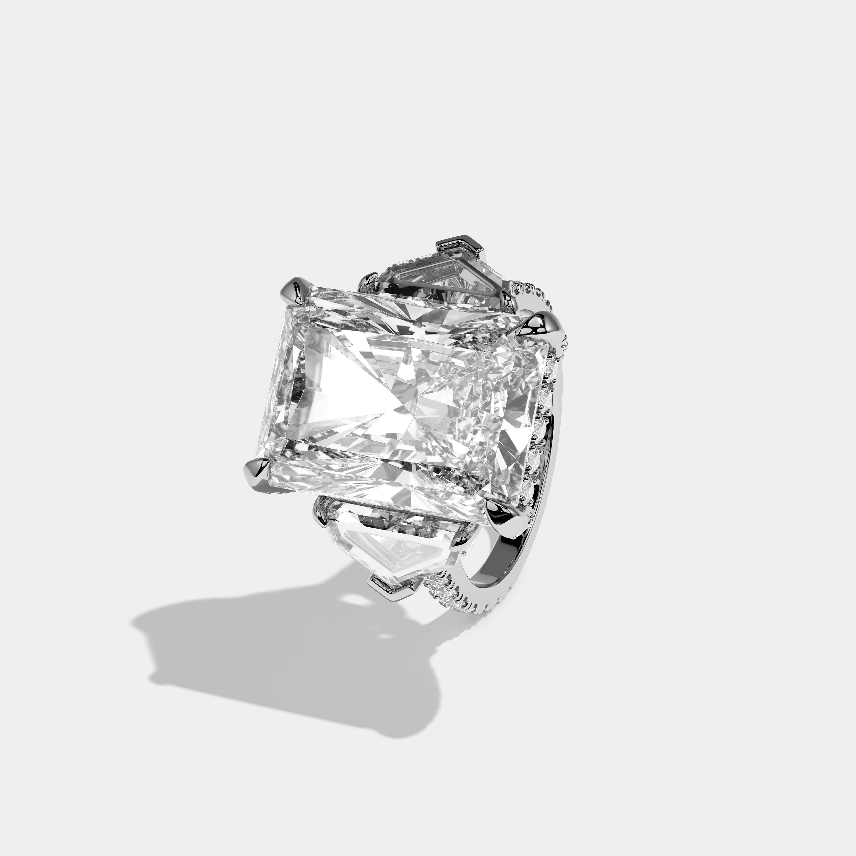Dinah diamond radiant halo engagement ring in 18K white gold by Kurbãni Durjini, left view