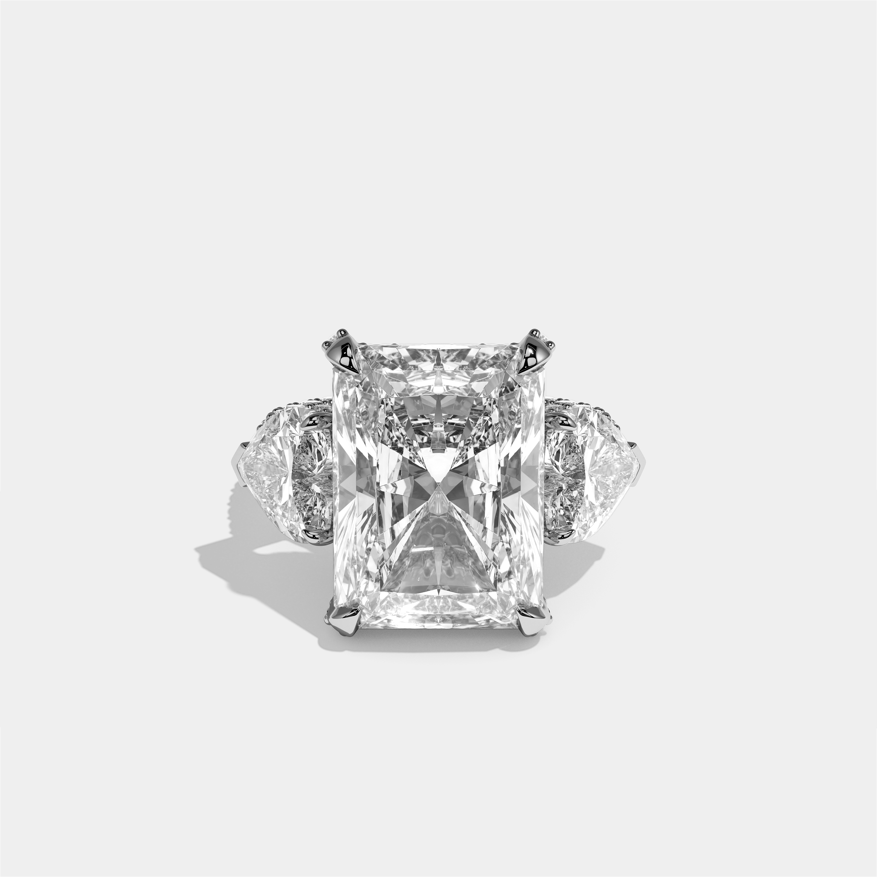 Chaya diamond radiant halo ring in 18K white gold by Kurbãni Durjini, front view
