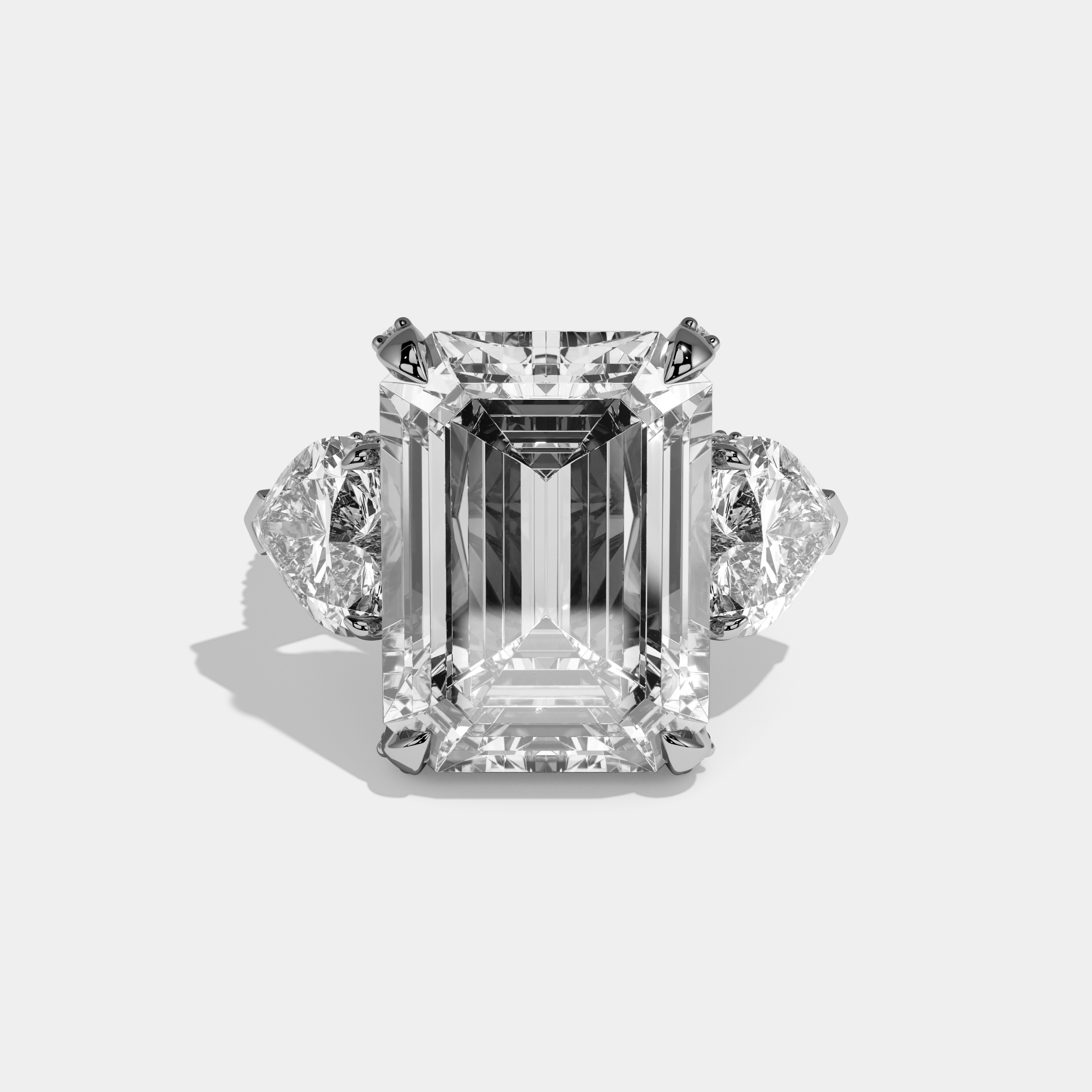 Anouk Emerald Cut Diamond Halo Engagement Ring With Twin Heart Sides 10ct 18k White Gold