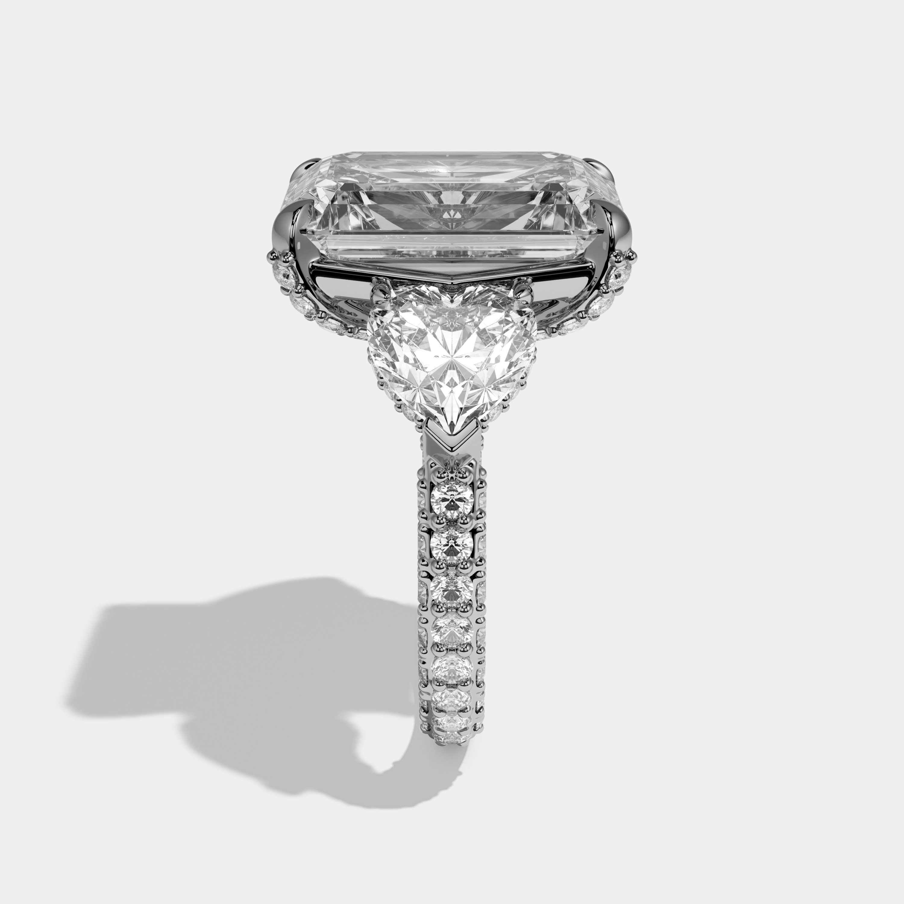 Anouk Emerald Cut Diamond Halo Engagement Ring With Twin Heart Sides 10ct 18k White Gold