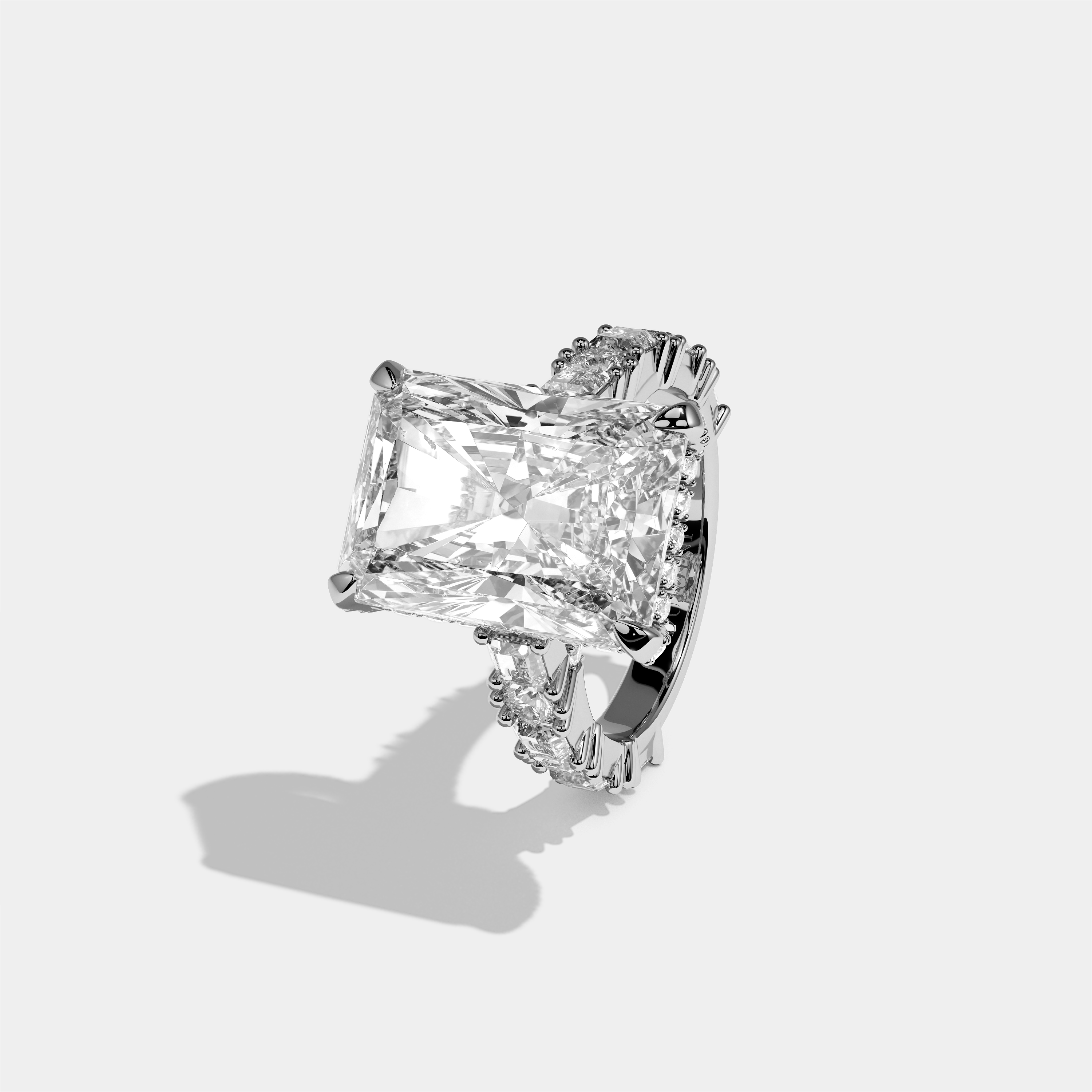 Ruth diamond radiant halo engagement ring in 18K white gold by Kurbãni Durjini, left view