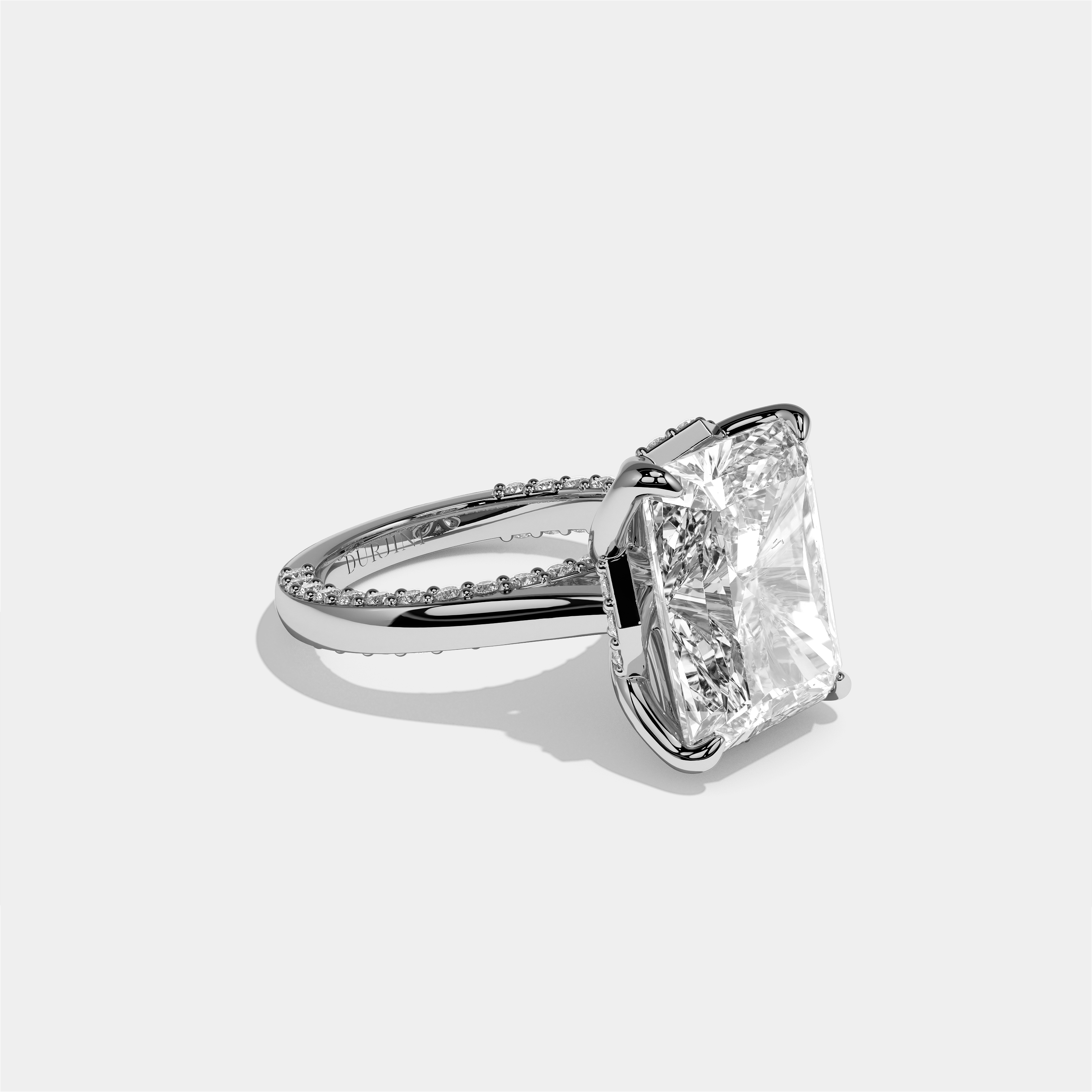 Elisheva diamond radiant halo engagement ring in 18K white gold by Kurbãni Durjini, right view