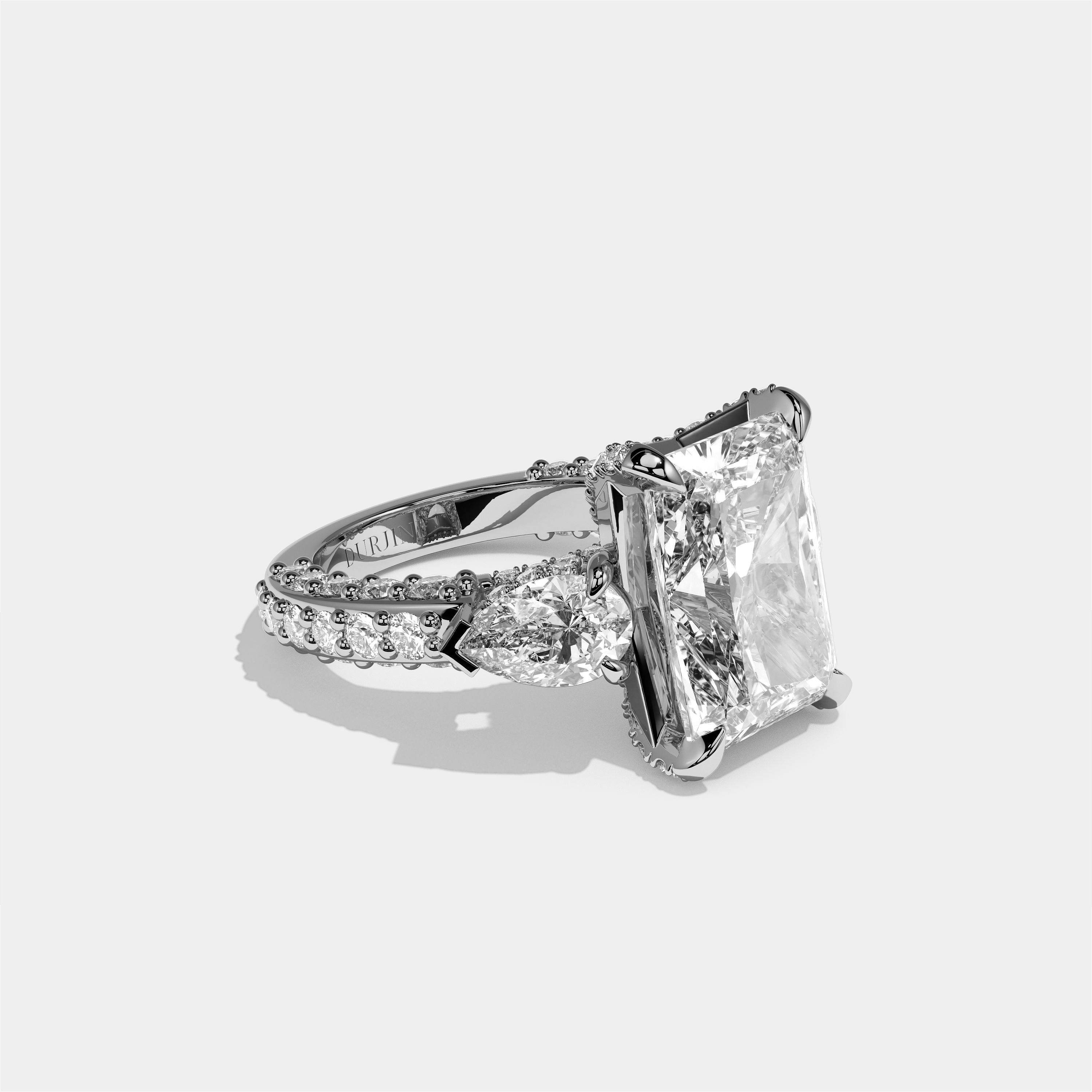Hannah Eclat diamond radiant halo engagement ring in 18K white gold by Kurbãni Durjini, right view