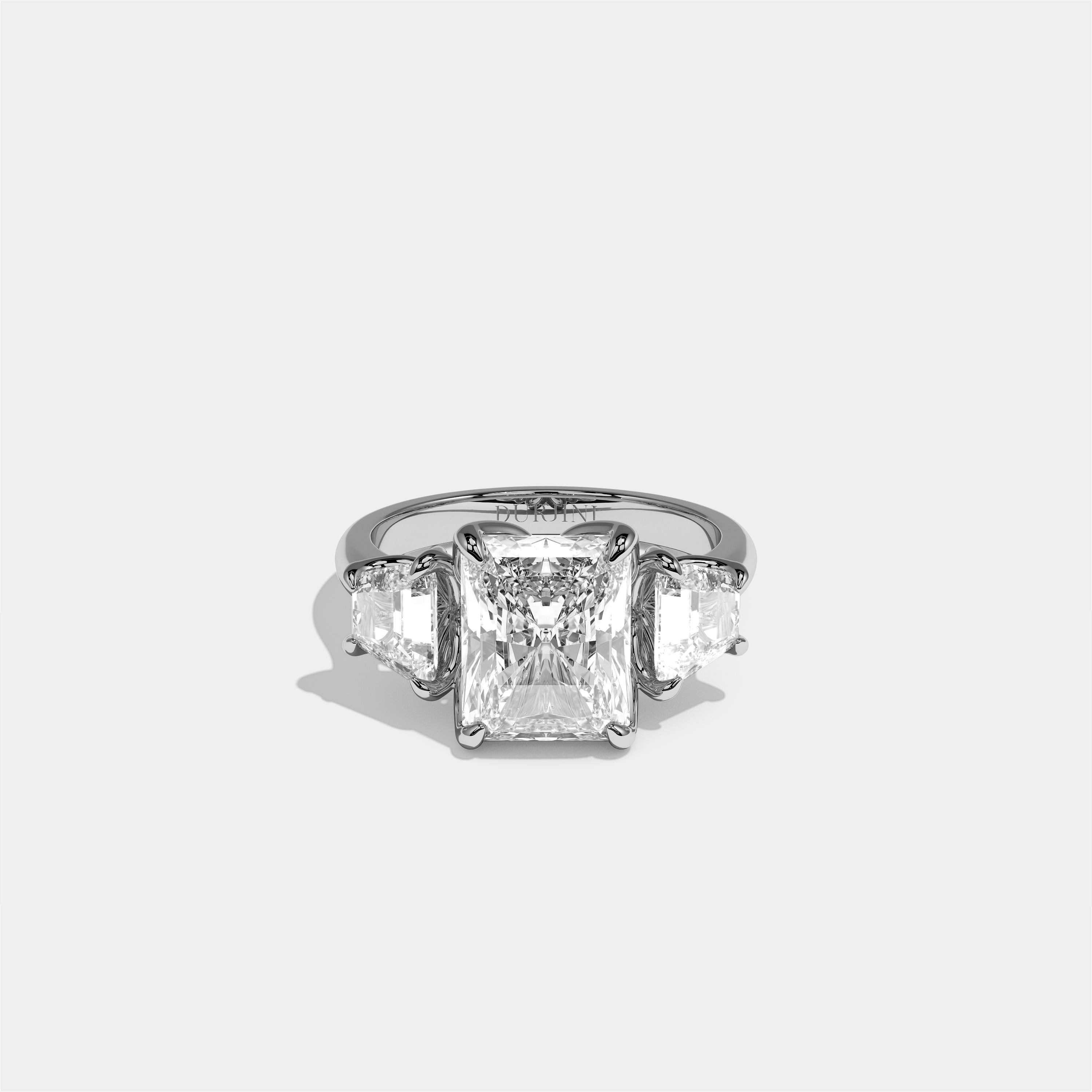Yehudit diamond radiant halo engagement ring in 18K white gold by Kurbãni Durjini, front view